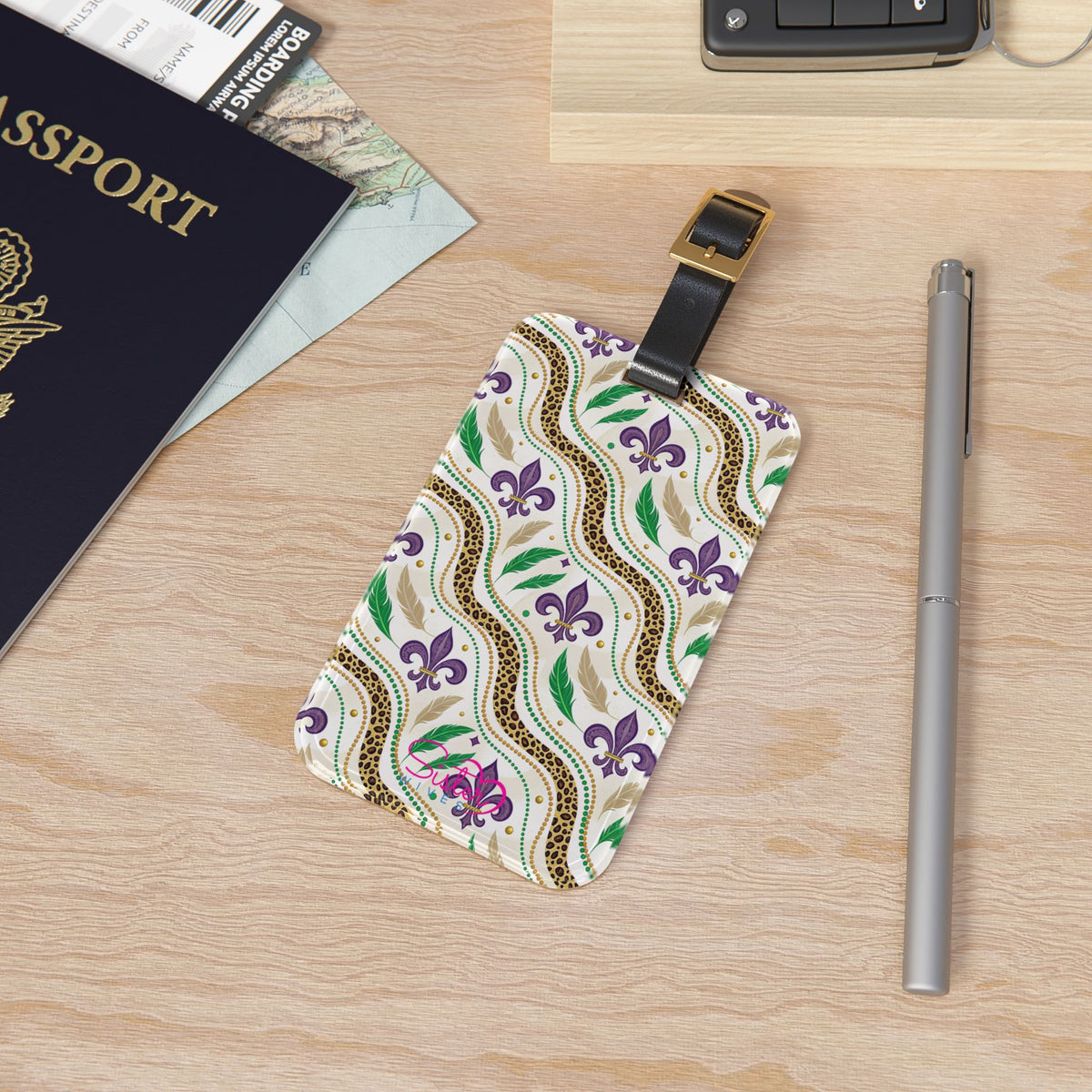 Mardi Gras Leopard Print Luggage Tag – Polyamory ENM Pride Travel Accessory, Colorful Acrylic Suitcase Tag