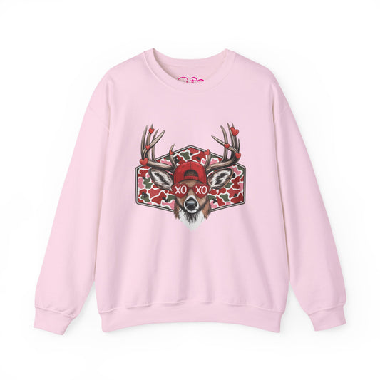 XO XO Deer Camo Crewneck Sweatshirt | Cozy Valentine Pullover | Rustic Cottagecore Sweatshirt | Soft Pink Woodland Apparel
