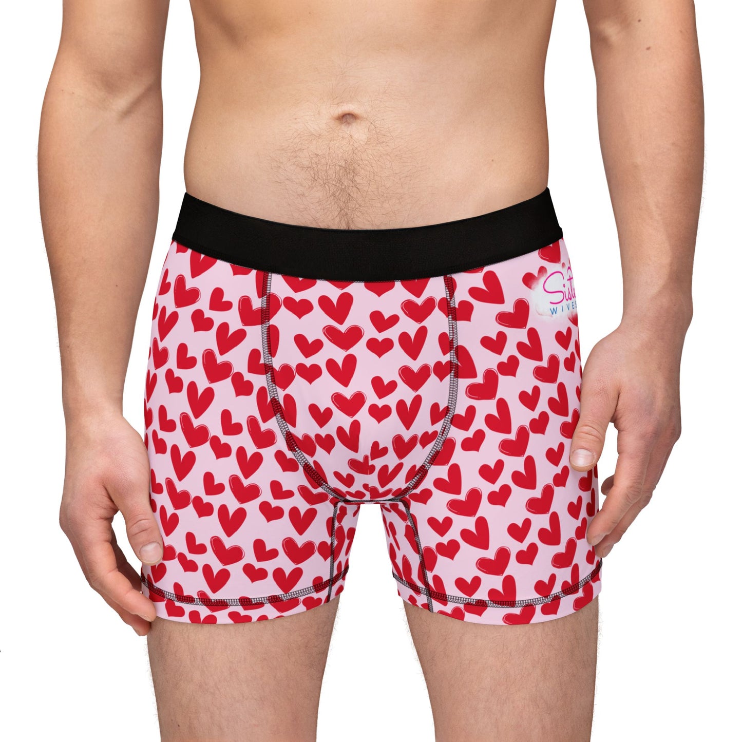 Men’s Heart Print Boxer Briefs – Polyamory & Swinger Friendly Underwear, ENM Pride Boxers, Matching Couples & Pairs Available