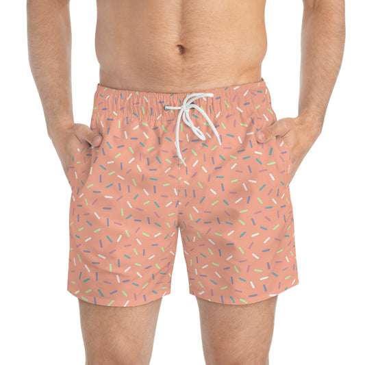 Men’s Rainbow Sprinkle Swim Trunks – Pastel Confetti Summer Swim Shorts, Fun Pool & Beach Board Shorts, Fast-Dry AOP Trunks