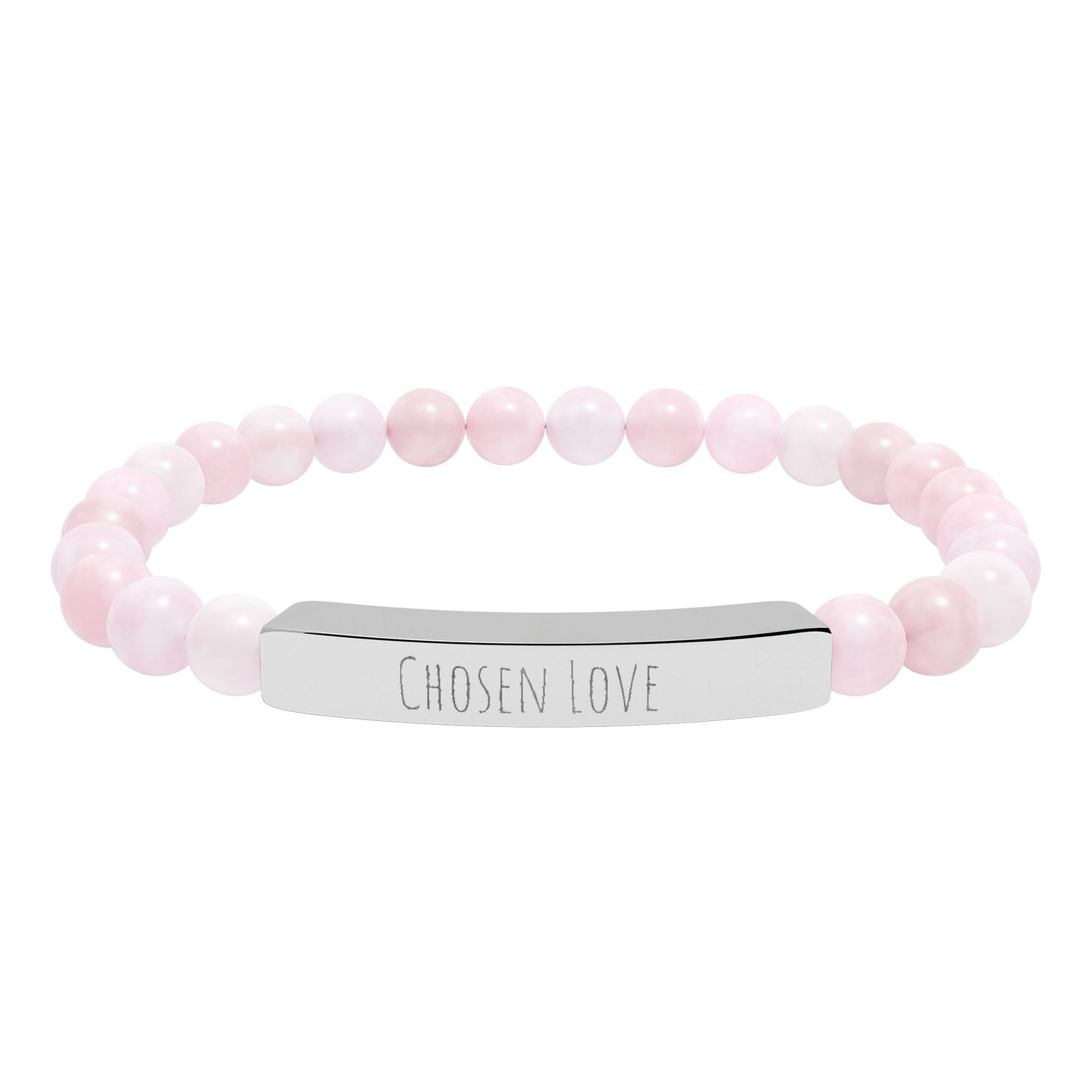 Chosen Love Natural Stone Stretch Bar Bracelet – Engraved Stainless Steel ID Bracelet, Polyamory & ENM Jewelry, Minimalist Relationship Symbol