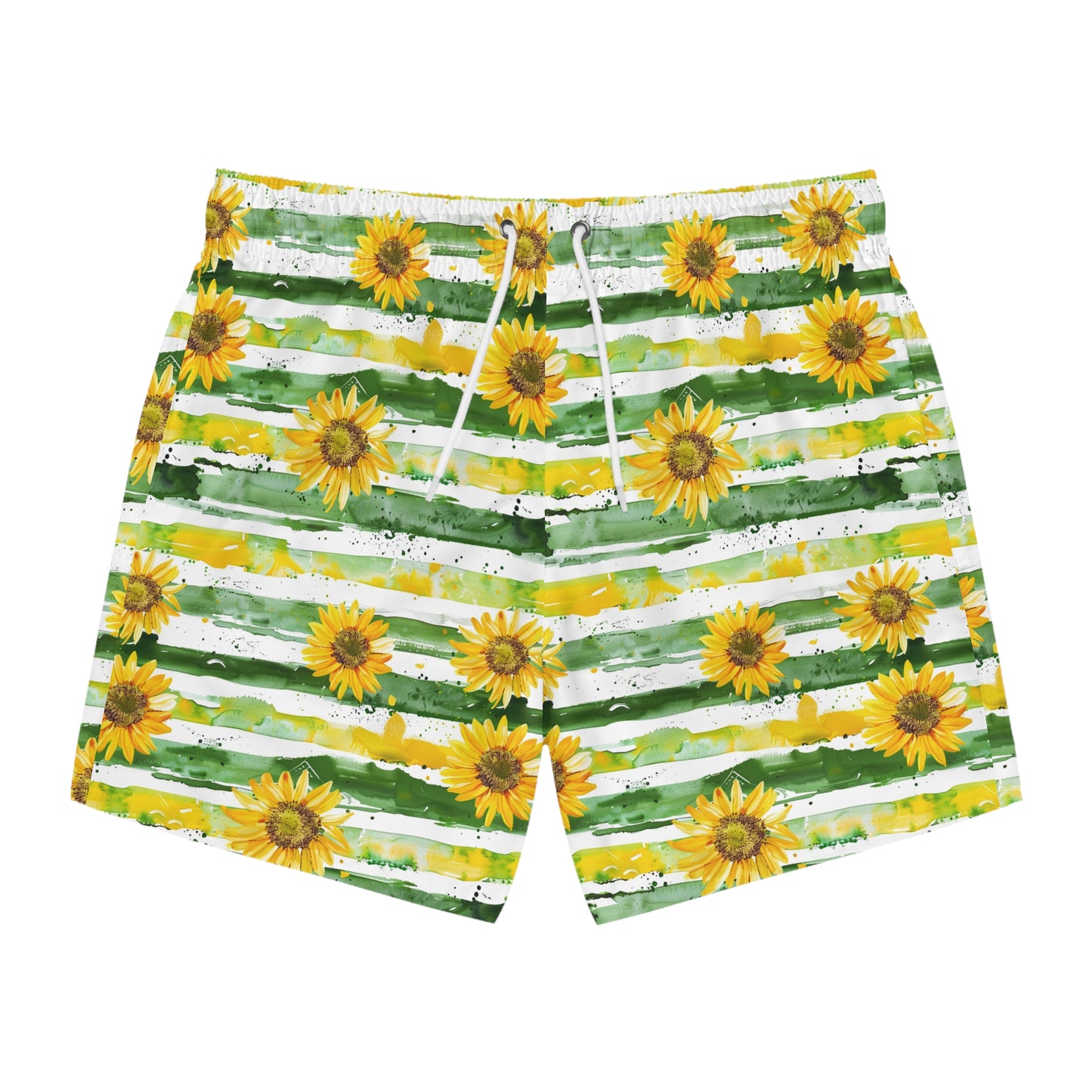 Men’s Sunflower & Daisy Swim Trunks – Bright Floral Summer Swim Shorts, ENM Polyamory Friendly Beach Board Shorts, Fast-Dry