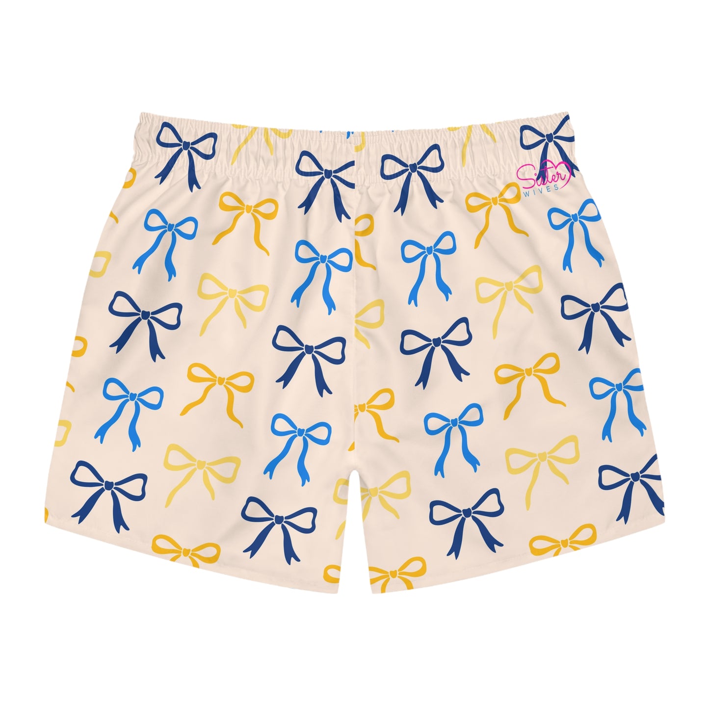 Yellow Bow Print Swim Trunks for Men – Preppy Coquette Fast-Dry Board Shorts with Drawstring | XS–3XL Summer Swimwear