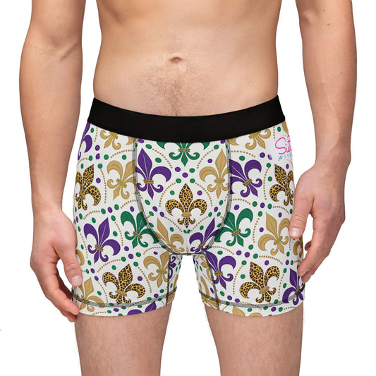 Mardi Gras Cheetah Print Men’s Boxer Briefs | Polyamory ENM Pride Underwear, Matching Couples Underwear