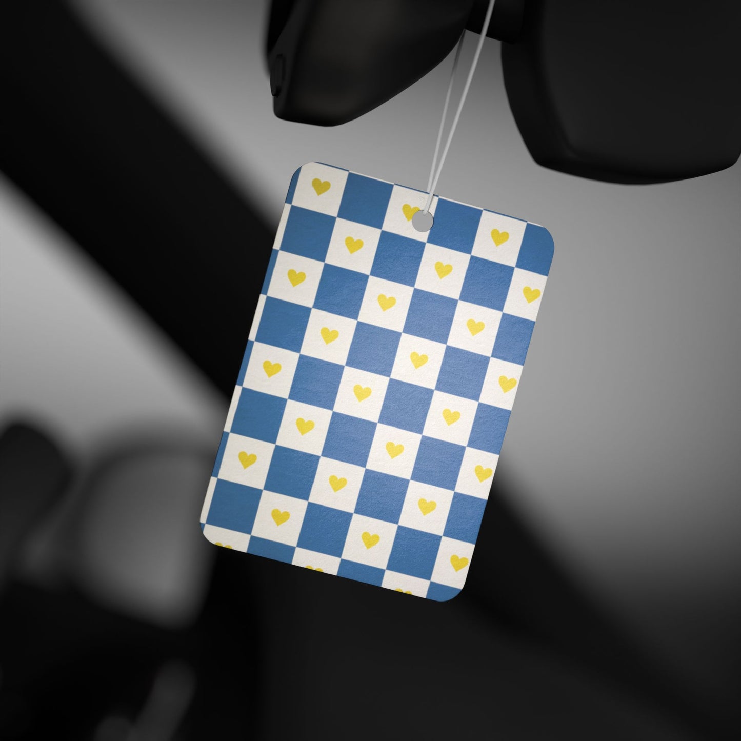 Blue Checkered Heart Car Air Freshener – Cute Preppy Aesthetic Hanging Diffuser | Pine, New Car & Black Ice Scents