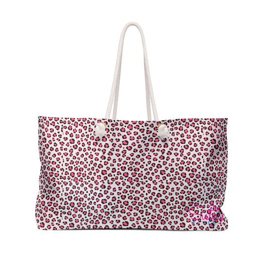 Valentine Weekender Bag Pink Hearts Cheetah Print Travel Tote | Love Pattern Overnight Bag | Cute Valentine Getaway Bag