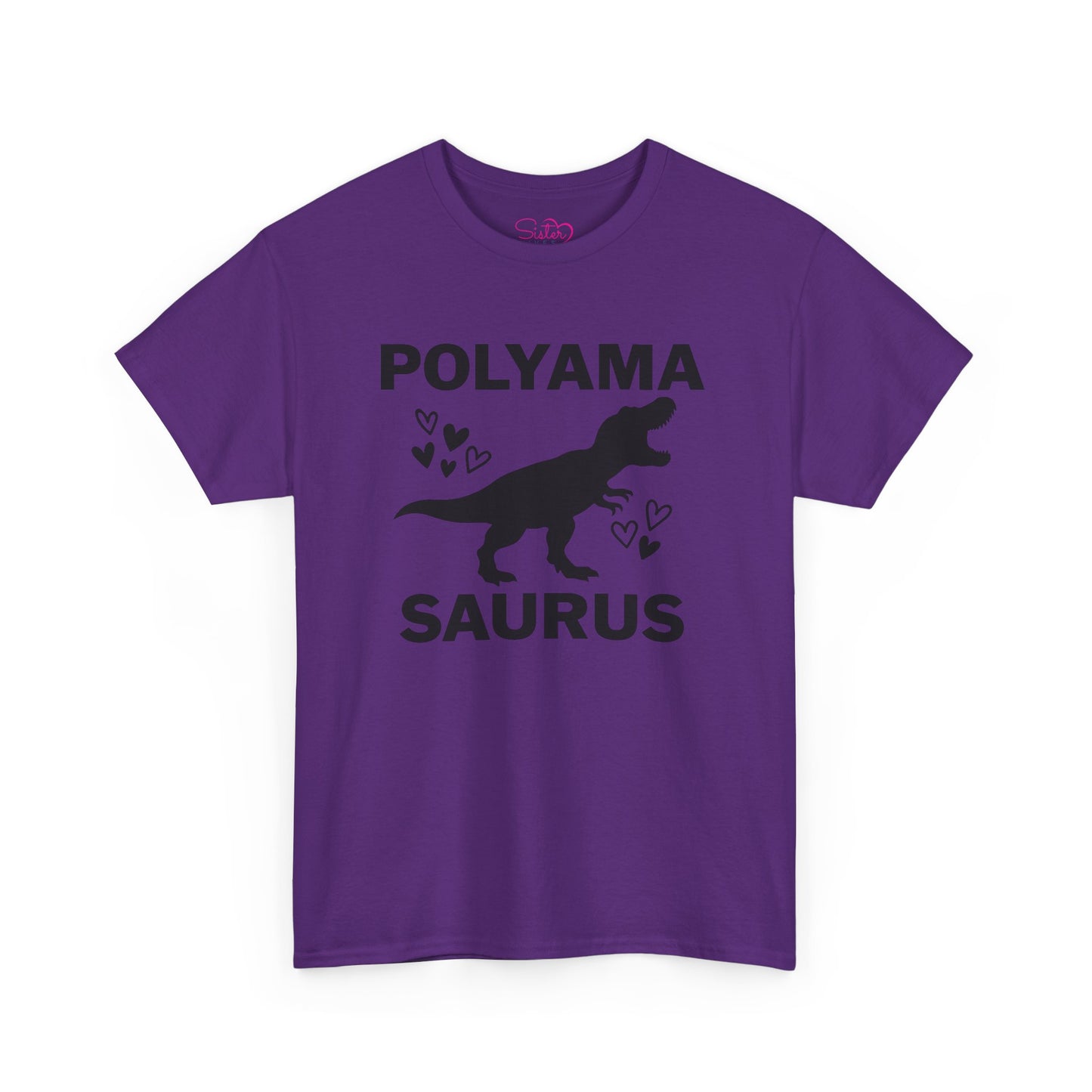 Polyama Saurus Dinosaur Polyamorous Funny Unisex Heavy Cotton Tee - Fun Dinosaur Shirt for Adults, Gift for Birthdays, Parties, Family Outings, Casual Wear