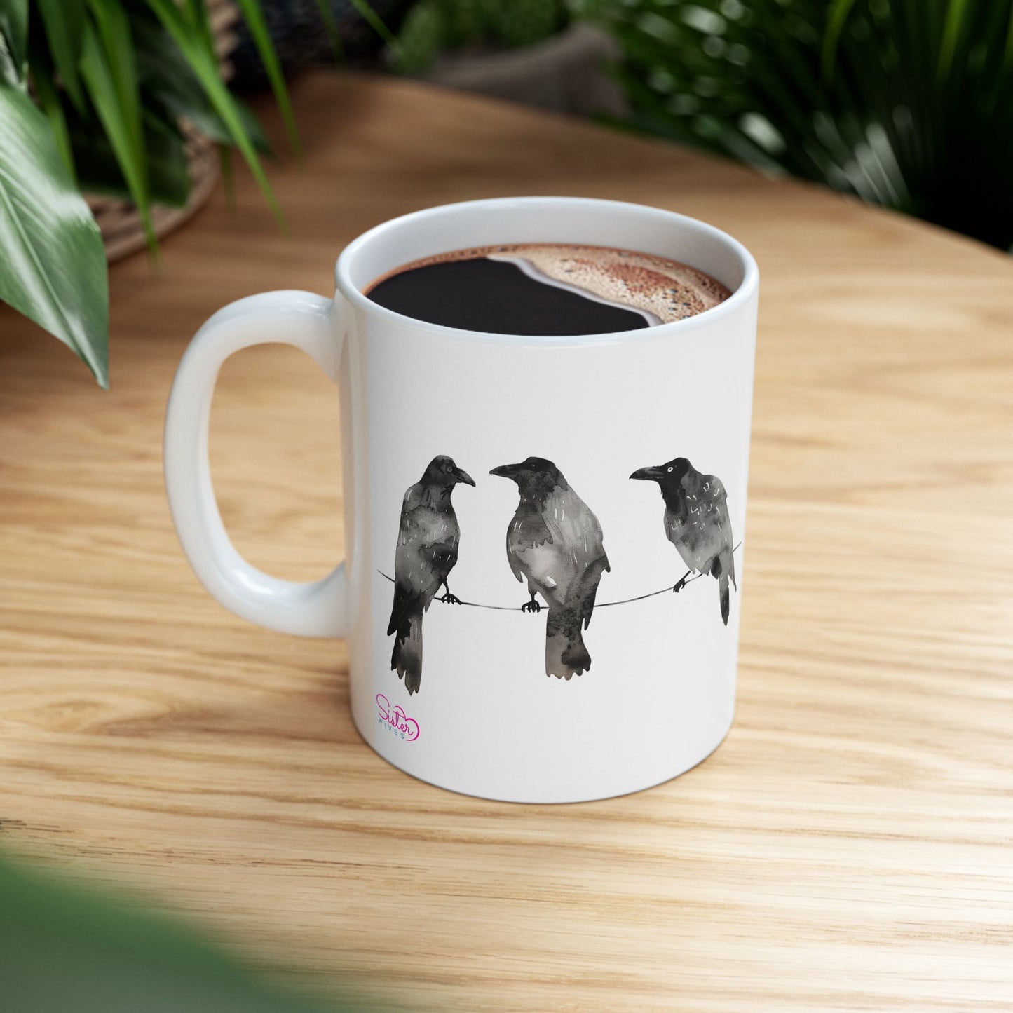 Three Crows Mug | Chosen Family Coffee Cup | Polyamory & Sisterwives Symbol Mug | Ethical Non-Monogamy Gift | Cozy Ceramic Mug