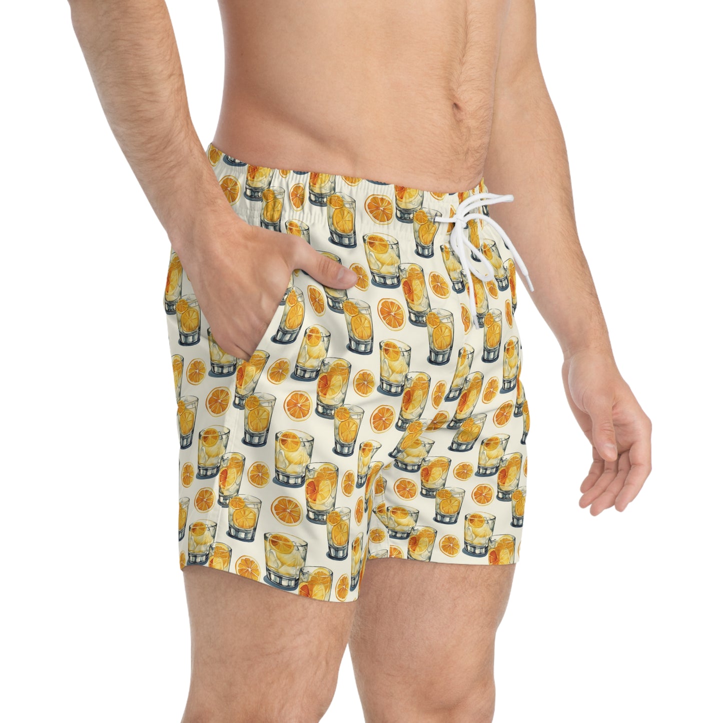 Men’s Cocktail Swim Trunks – Citrus Martini Resort Boardshorts | Polyamory ENM Lifestyle Poolwear | Fast-Dry Summer Swim Shorts