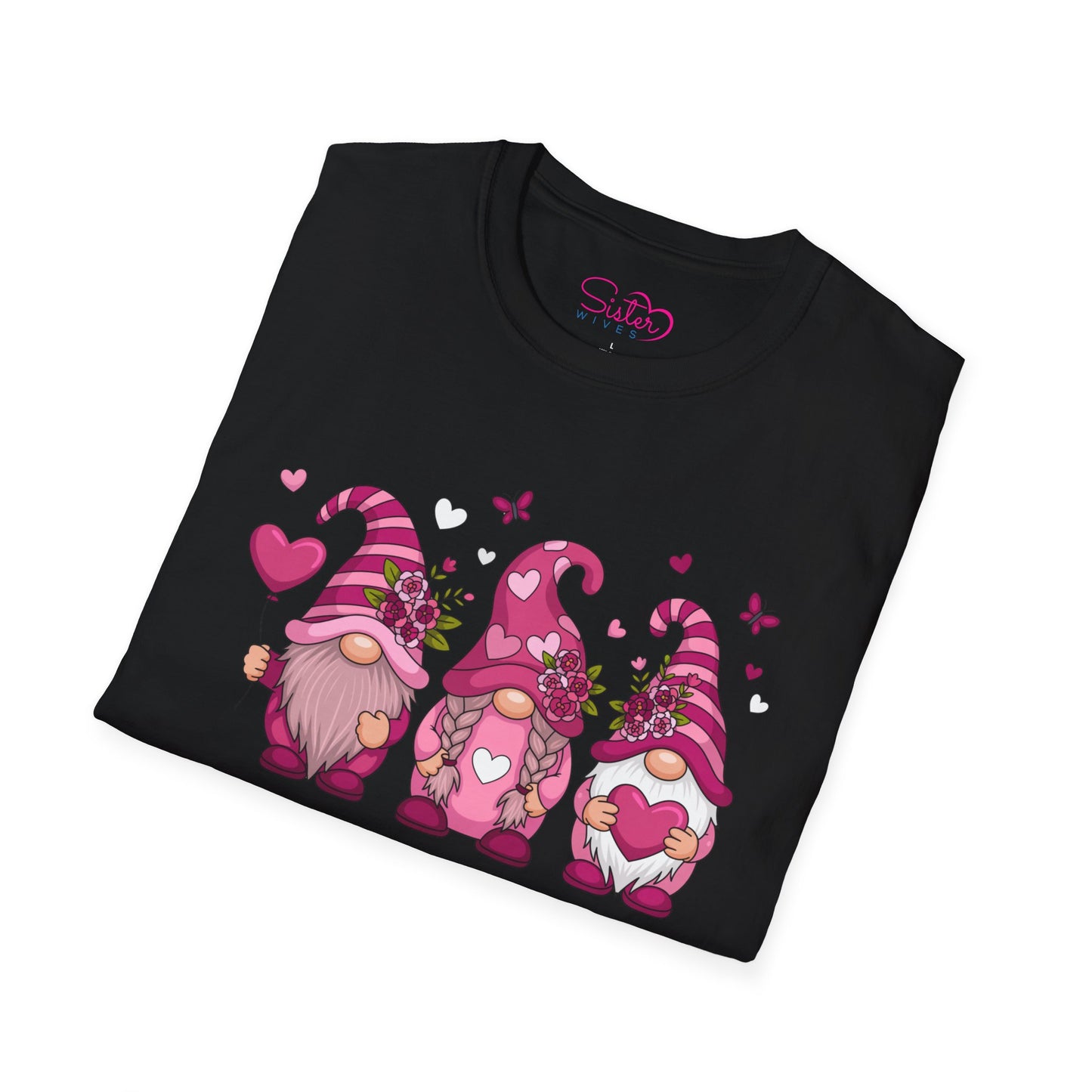 Throuple Gnome Love T-Shirt, Polyamory & ENM Graphic Tee, Cute Valentine Gnomes, Swinger & Chosen Family Shirt