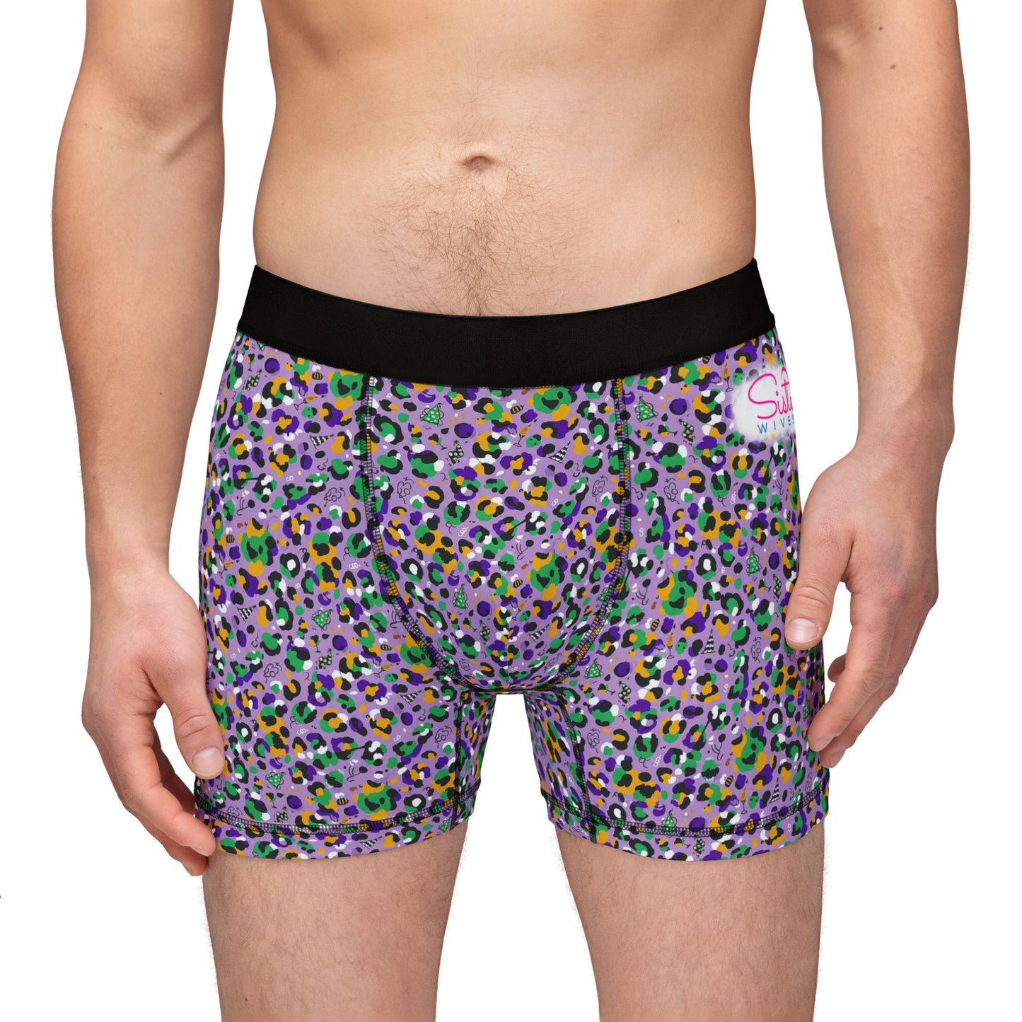 Mardi Gras Cheetah Print Men’s Boxer Briefs | Polyamory ENM Pride Underwear, Matching Couples Underwear