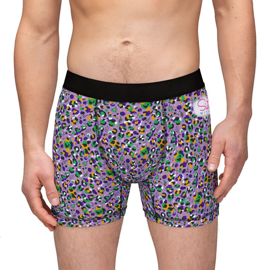 Mardi Gras Cheetah Print Men’s Boxer Briefs | Polyamory ENM Pride Underwear, Matching Couples Underwear