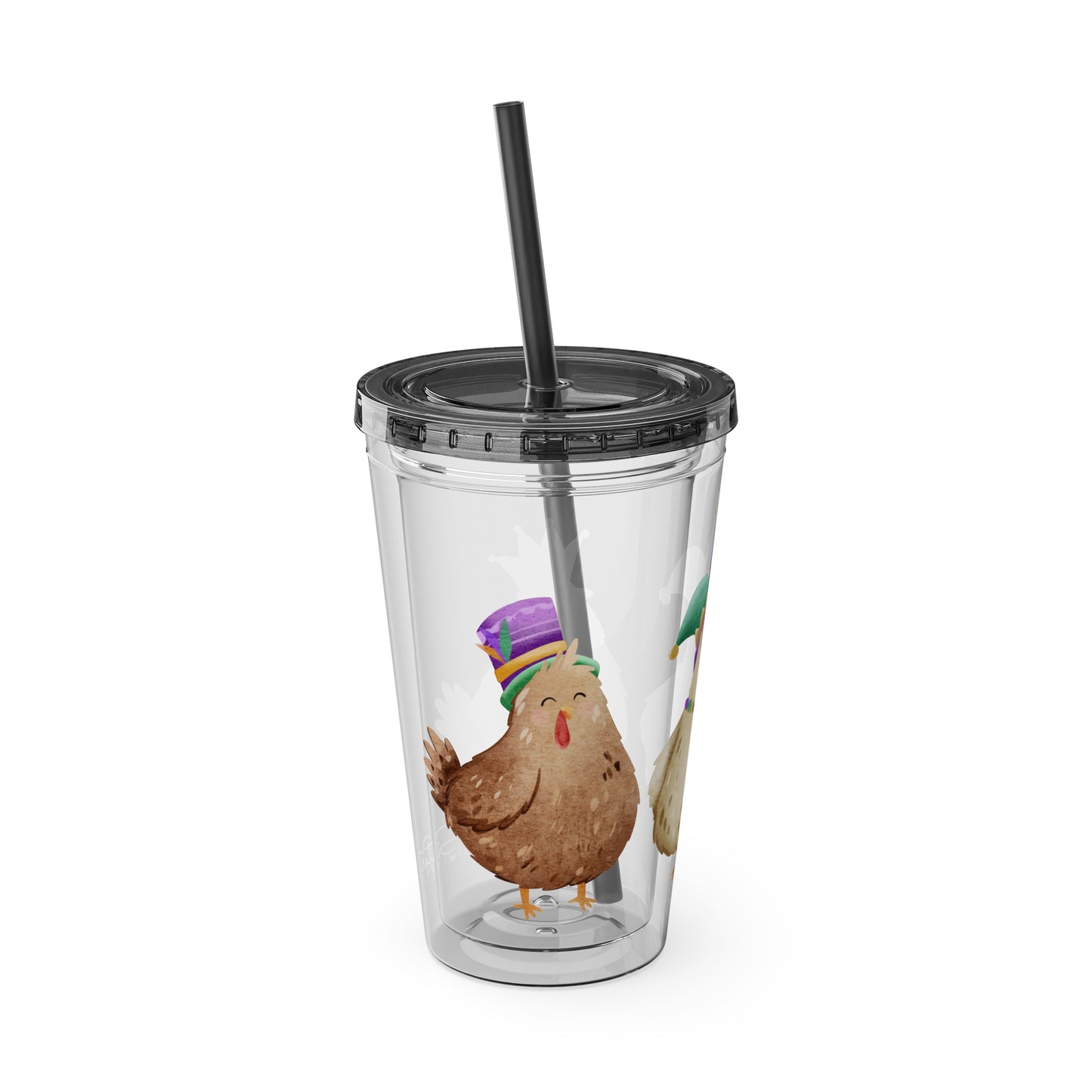 Mardi Gras Chicken 16oz Sunsplash Tumbler | Funny Farm Chicken Drink Cup | Cajun Mardi Gras Drinkware | Colorful Chicken Lover Gift | Farmhouse Humor Tumbler