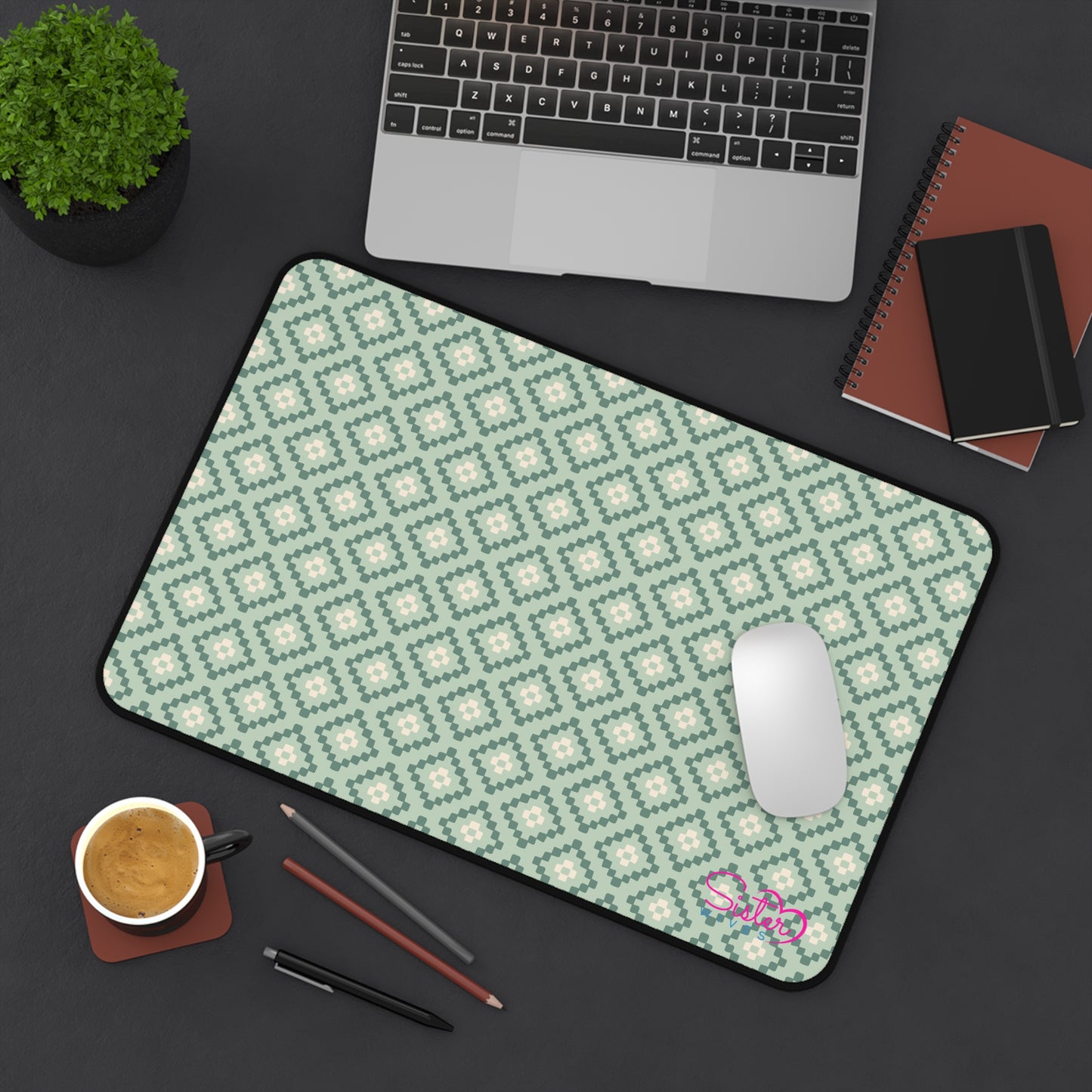 Geometric Desk Mat – Boho Pattern Mouse Pad, Neoprene Extended Desk Mat, Polyamory Friendly Office Decor, Love-Positive Workspace Accessory