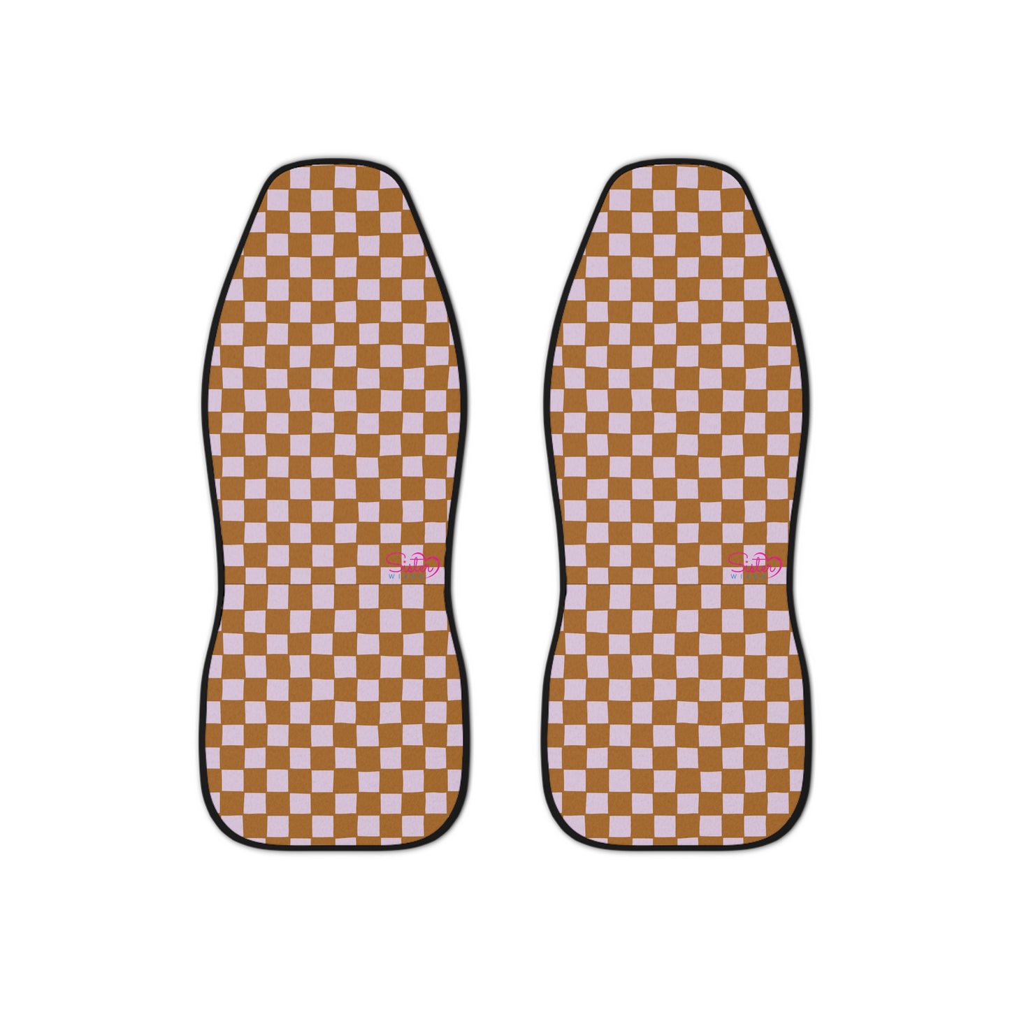Neutral Checkerboard Car Seat Covers | Retro Checkered Auto Decor | Minimalist Boho Car Interior | Polyamory & ENM Friendly
