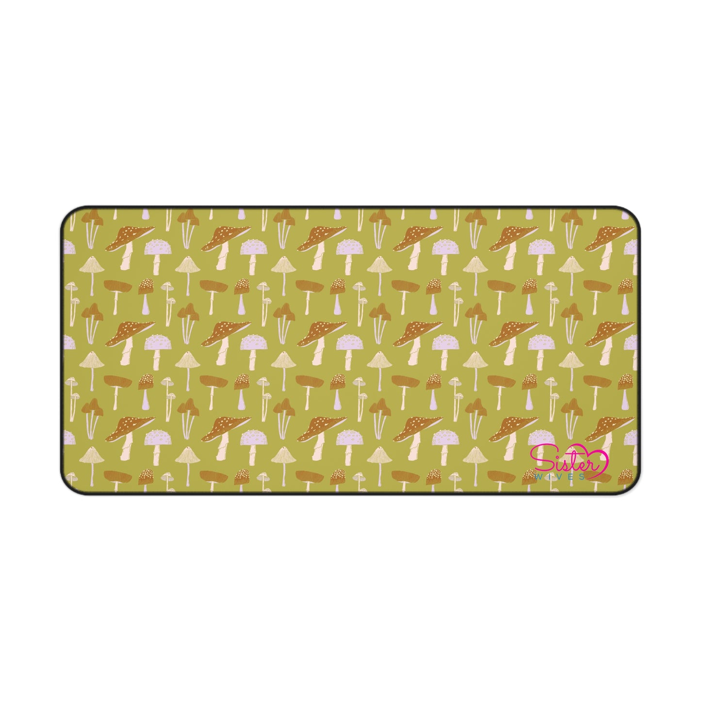 Sage Mushroom Desk Mat – Aesthetic Office Mouse Pad, Neoprene Extended Desk Mat, Polyamory Friendly Workspace Decor, Love-Positive Home Office Accessory