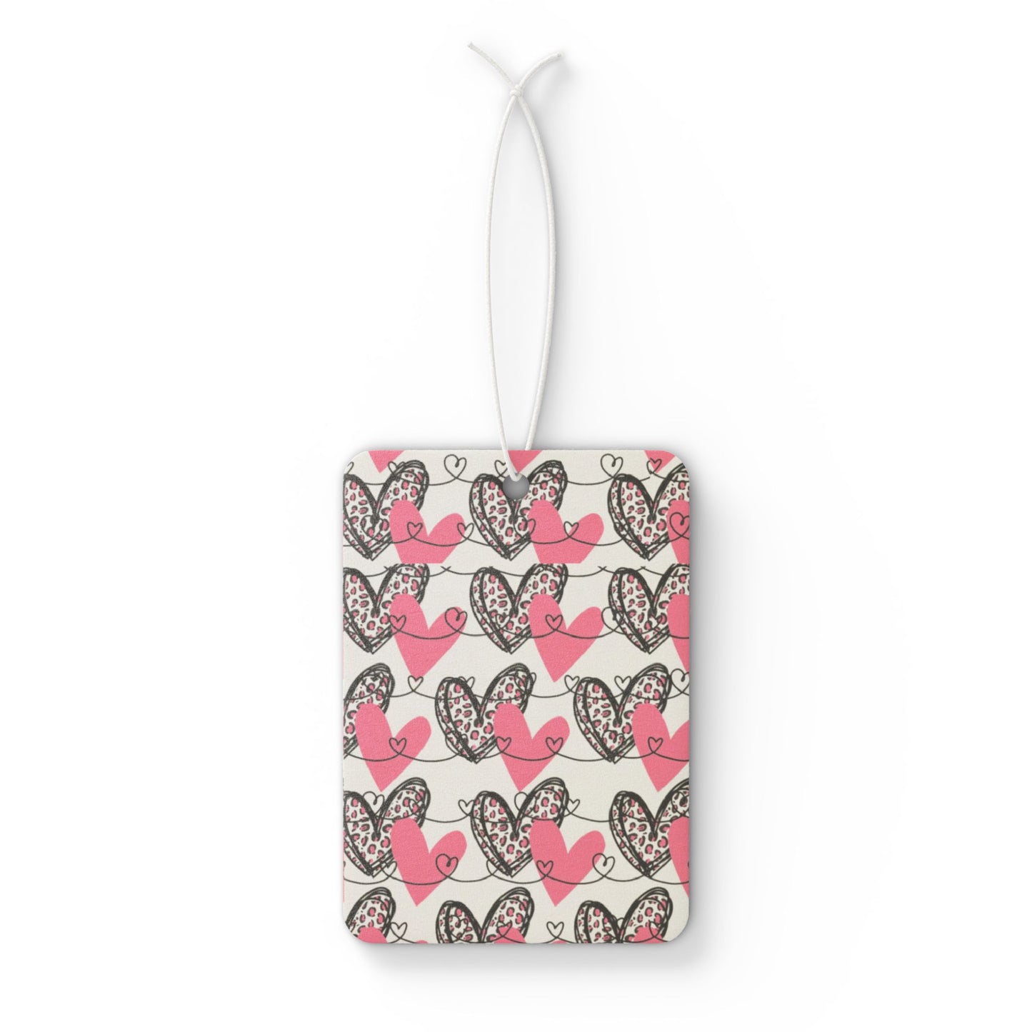Heart Aesthetic Car Air Freshener – Pink & Black Doodle Love Hanging Diffuser | Pine, New Car & Black Ice Scents