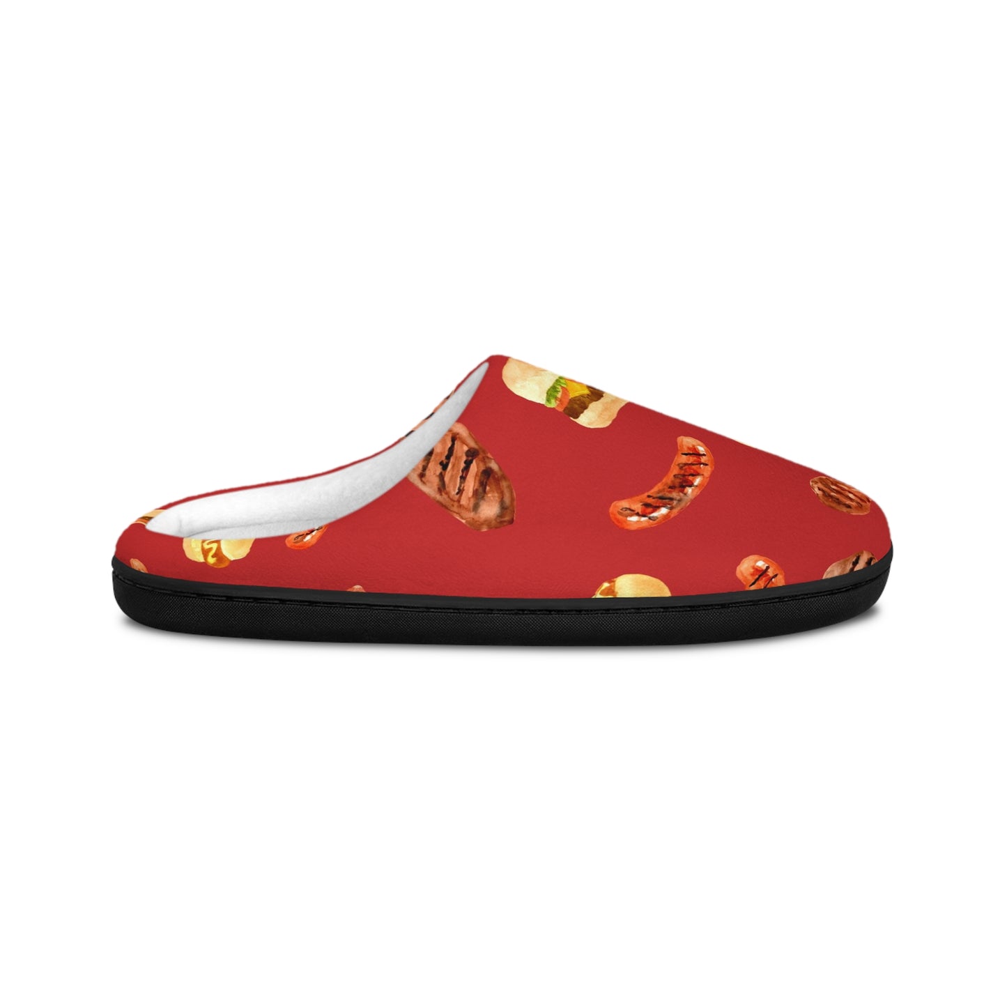 Men’s BBQ Slippers – Grill & Cookout Indoor House Shoes | Funny Food Print Slippers | Cozy Non-Slip Men’s Slippers