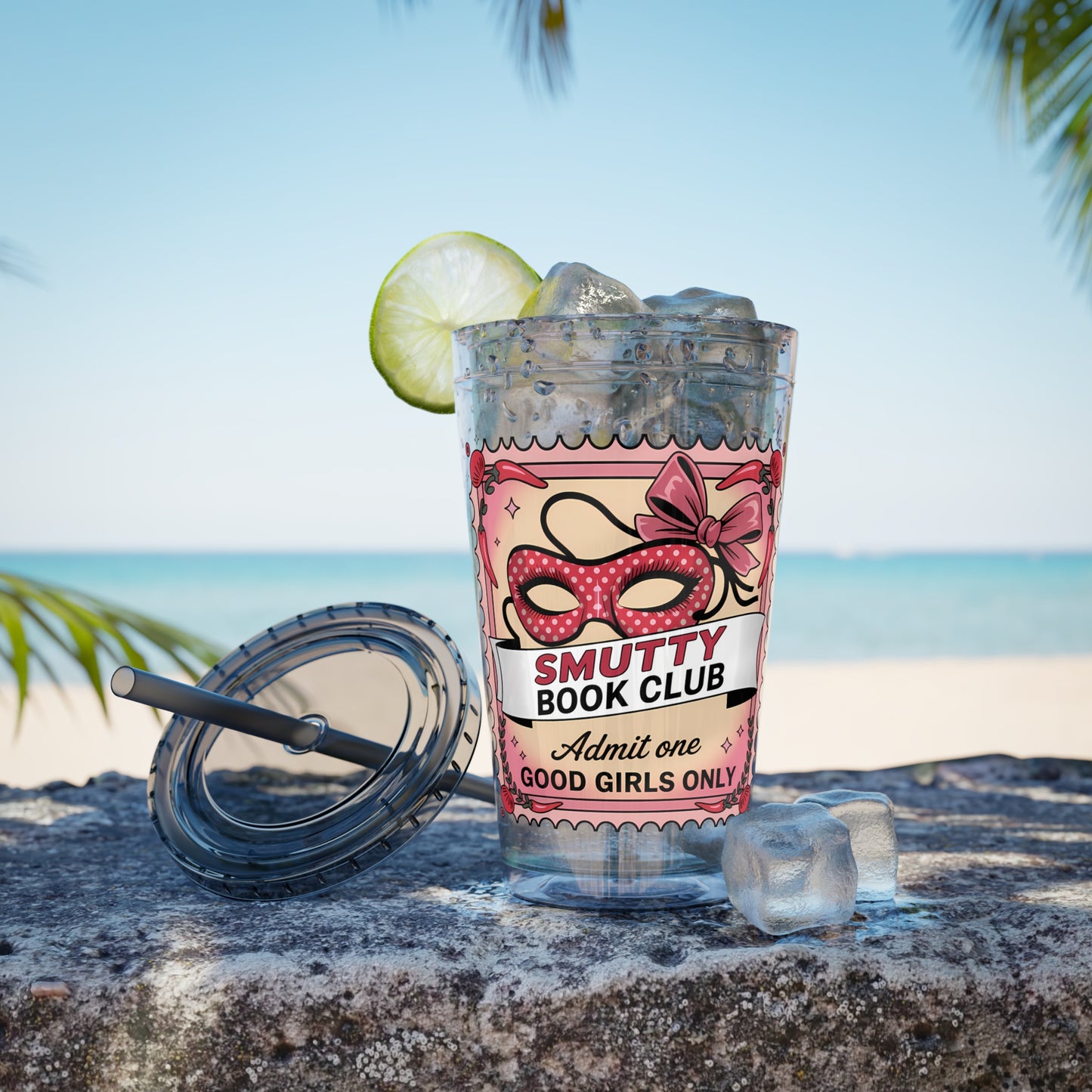 Admit One: Smutty Book Club – 16oz Sunsplash Tumbler | Polyamory Pride Cup | ENM Lifestyle Drinkware | Swinger Aesthetic Travel Cup | Spicy Romance Reader Gift | Poly, Open Relationship,...