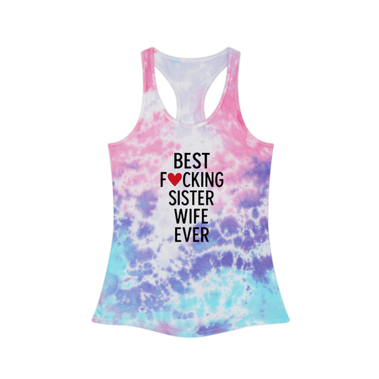 Best F*cking Sister Wife Light Blue Tie Dye Racerback Tank Top, Summer Fashion, Beach Wear, Casual Outfit, Festival Attire, Yoga Top