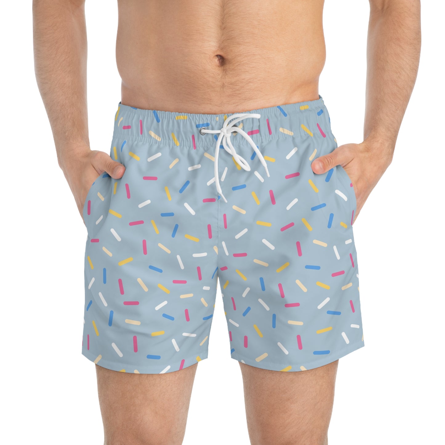 Men’s Rainbow Sprinkle Swim Trunks – Pastel Confetti Summer Swim Shorts, Fun Pool & Beach Board Shorts, Fast-Dry AOP Trunks