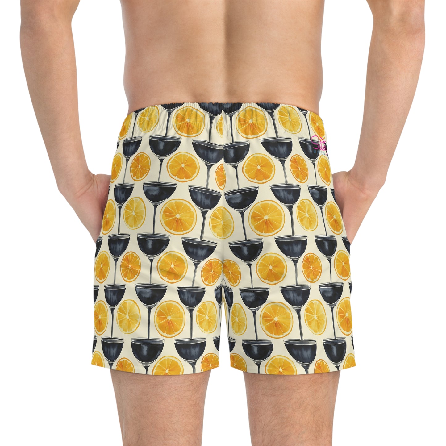 Men’s Cocktail Swim Trunks – Citrus Martini Resort Boardshorts | Polyamory ENM Lifestyle Poolwear | Fast-Dry Summer Swim Shorts