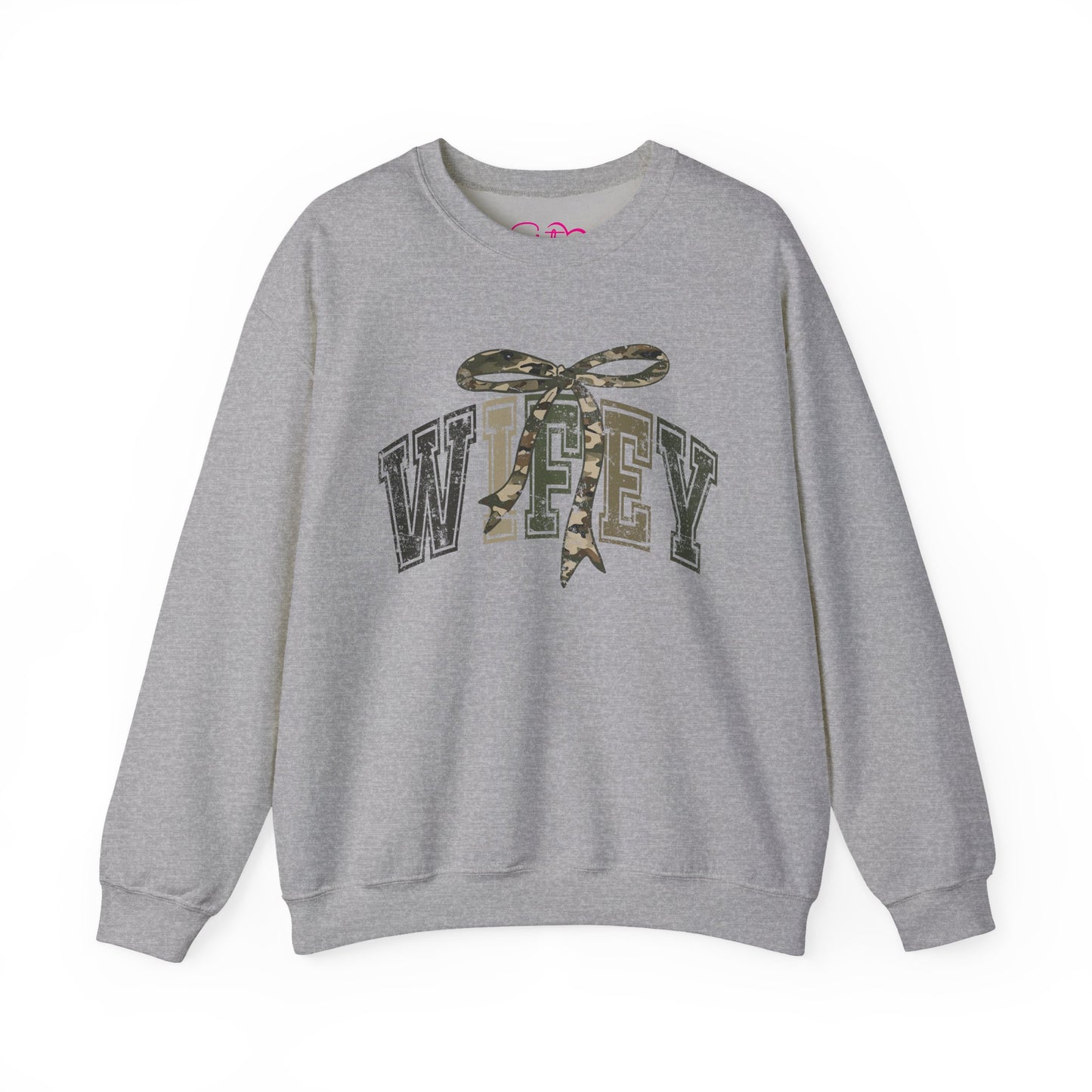 Wifey Sweatshirt with Camo Bow | Sister Wife Crewneck | Polyamory & ENM Lifestyle Apparel | Cozy Unisex Wifey Pullover