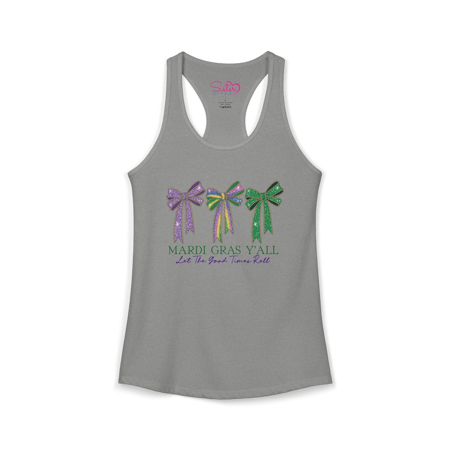 Mardi Gras Y’all Racerback Tank – Polyamorous ENM Throuple Swinger Shirt | Purple Green Gold Mardi Gras Festival Top