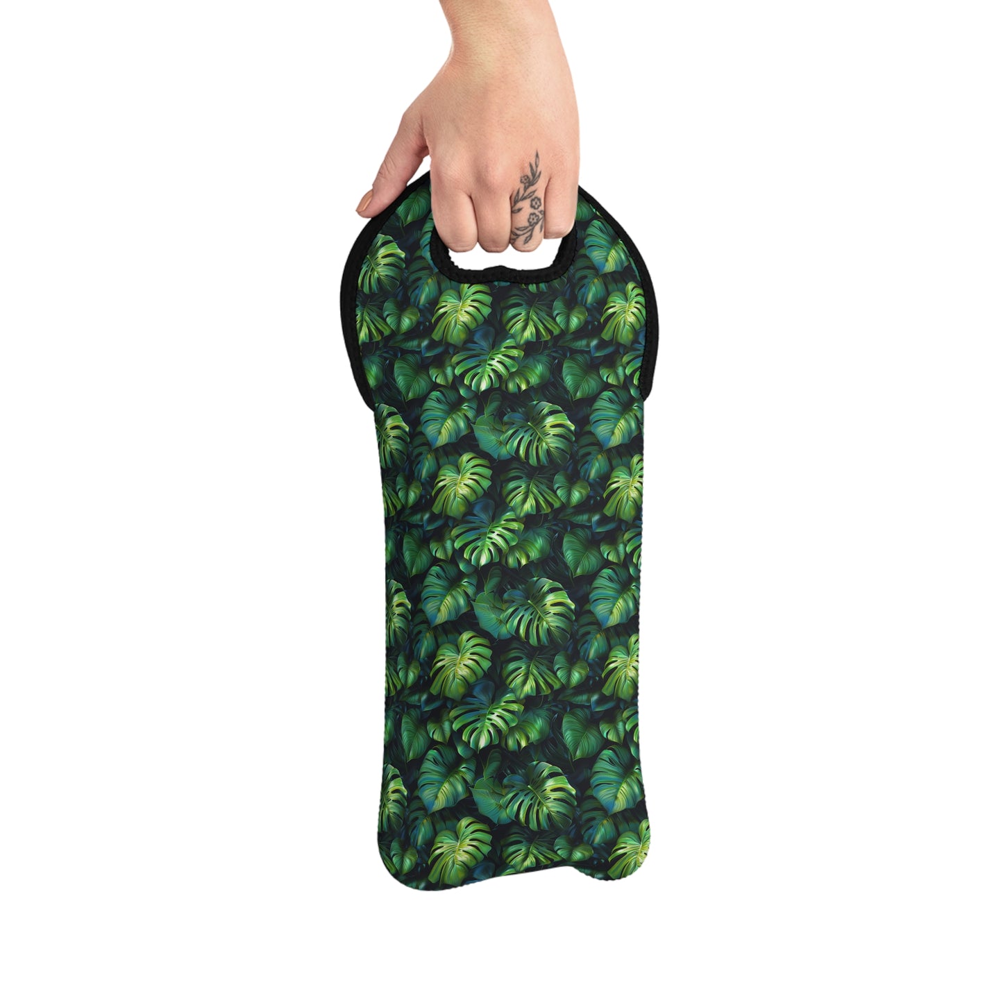 Tropical Leaf Wine Tote Bag – Reusable Neoprene Wine Bottle Carrier with Handle