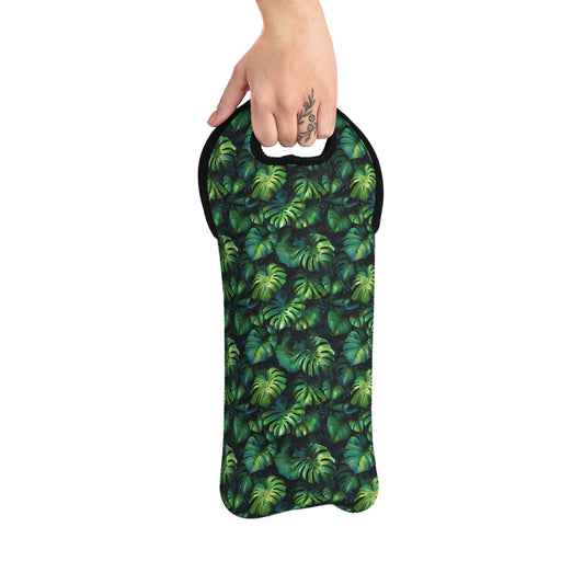 Tropical Leaf Wine Tote Bag – Reusable Neoprene Wine Bottle Carrier with Handle