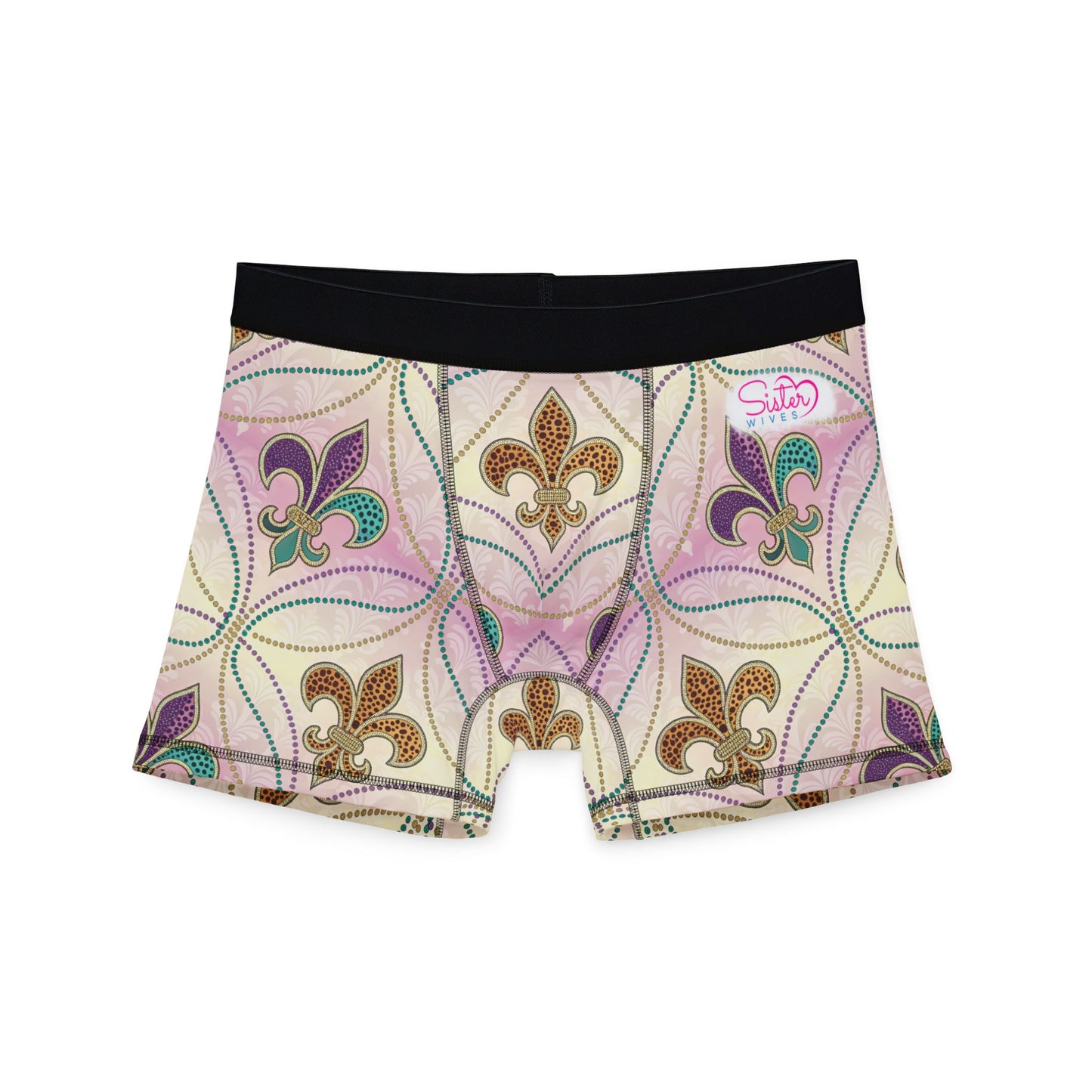 Mardi Gras Cheetah Print Men’s Boxer Briefs | Polyamory ENM Pride Underwear, Matching Couples Underwear