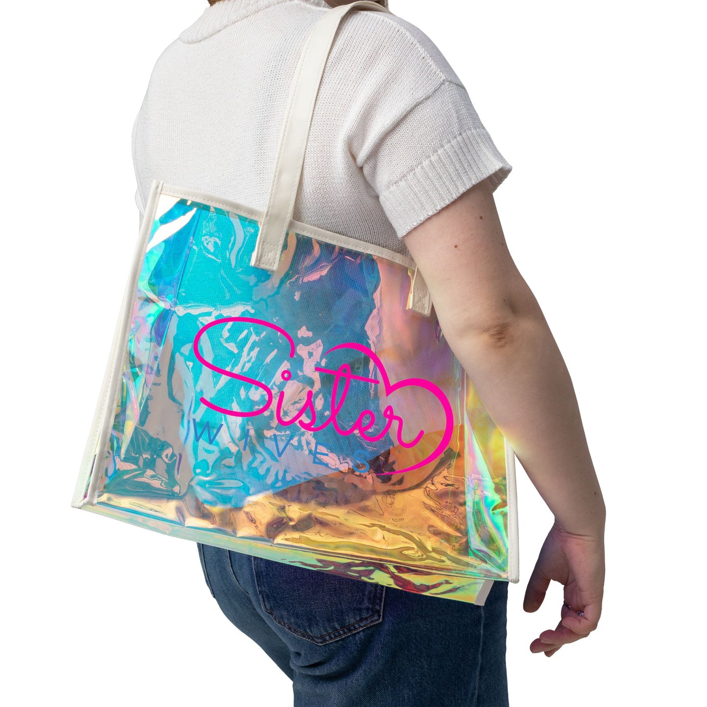 Holographic 'Sister Wives' Beach Tote Bag – Iridescent Pool-Ready Carryall