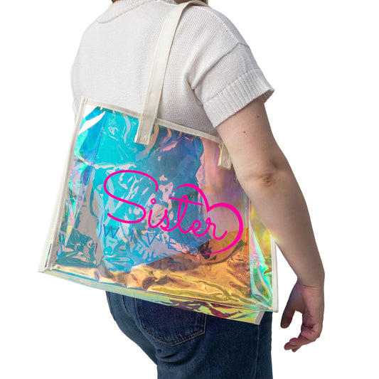 Holographic 'Sister Wives' Beach Tote Bag – Iridescent Pool-Ready Carryall