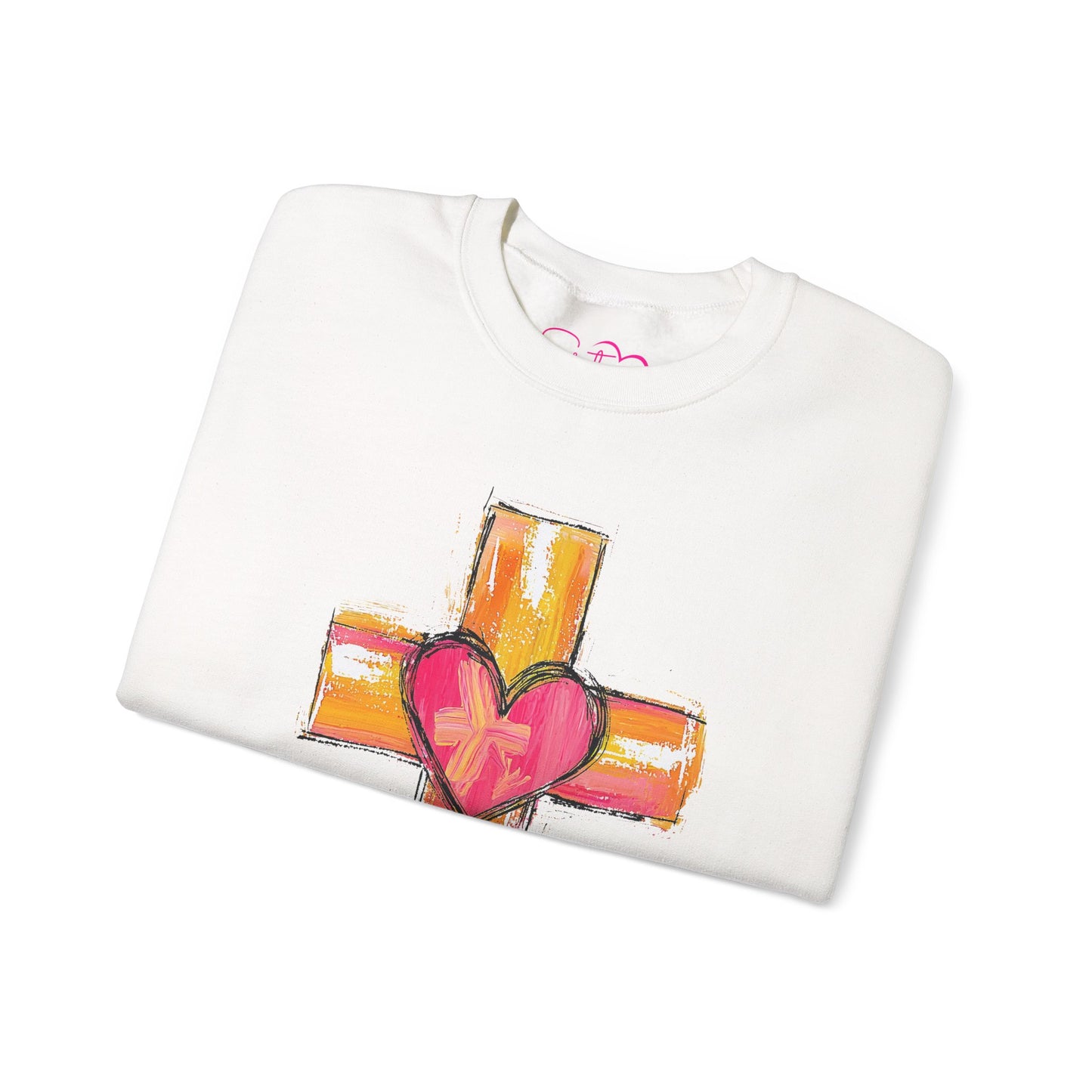 Cross with Heart Crewneck Sweatshirt | Love-Centered Faith Pullover | Inclusive Christian Apparel | Cozy Spiritual Sweatshirt