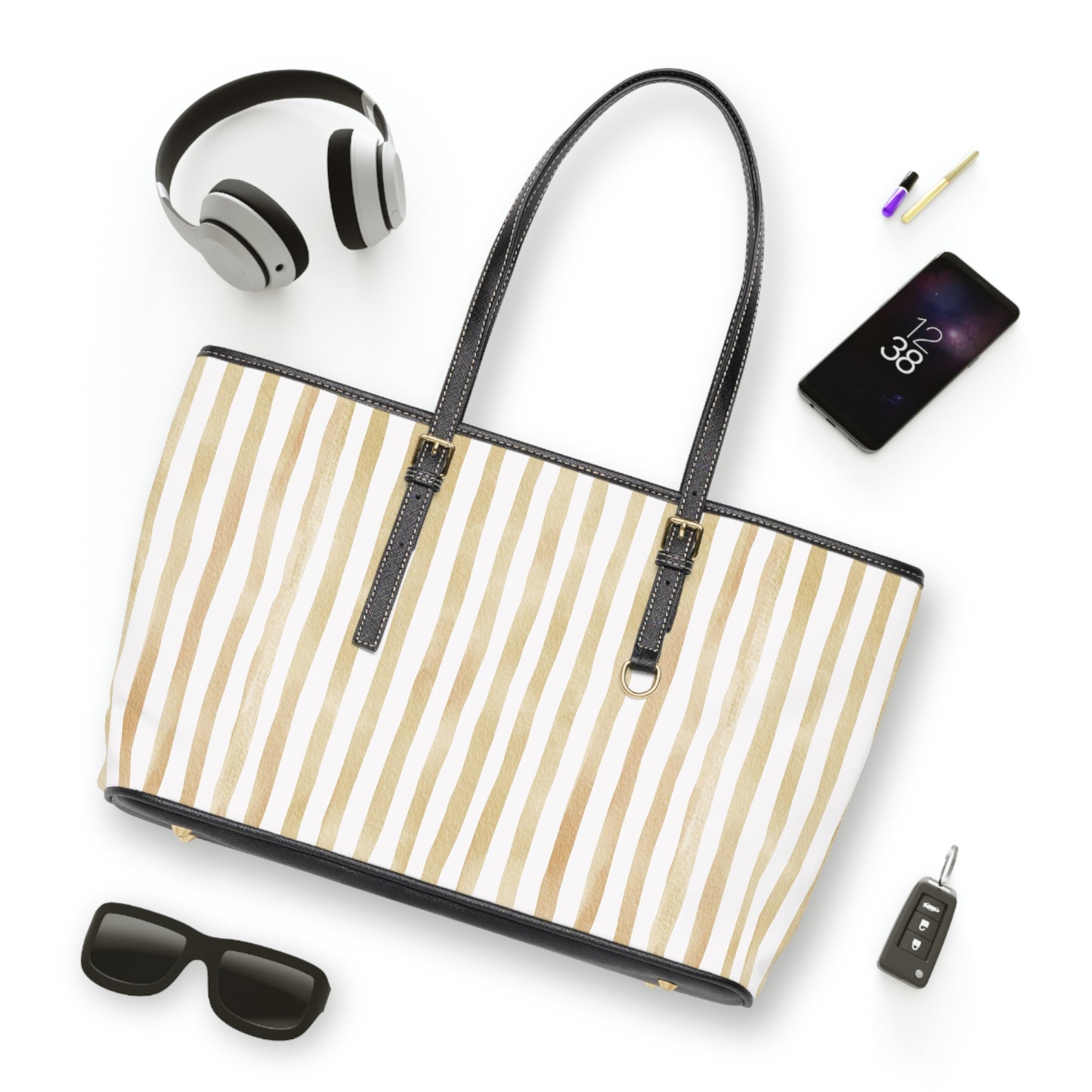 XL Stripe Shoulder Purse – Polyamory Sisterwives ENM Friendly Tote | Swinger Lifestyle Handbag | Soft Blush Minimalist Weekend Bag