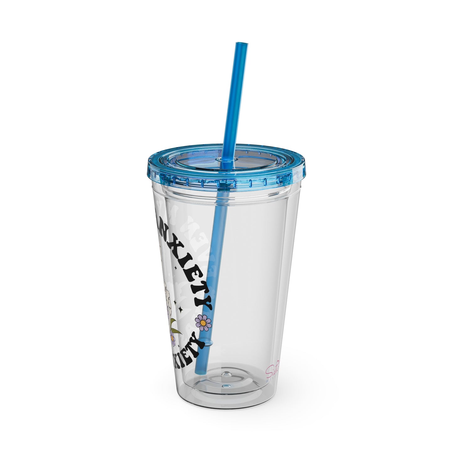 Even My Anxiety Has Anxiety” Skeleton Peace Sign 16oz Sunsplash Tumbler | Dark Humor Mental Health Cup | Goth Aesthetic Drinkware | Spooky Skeleton Cup | Anxiety Humor Gift
