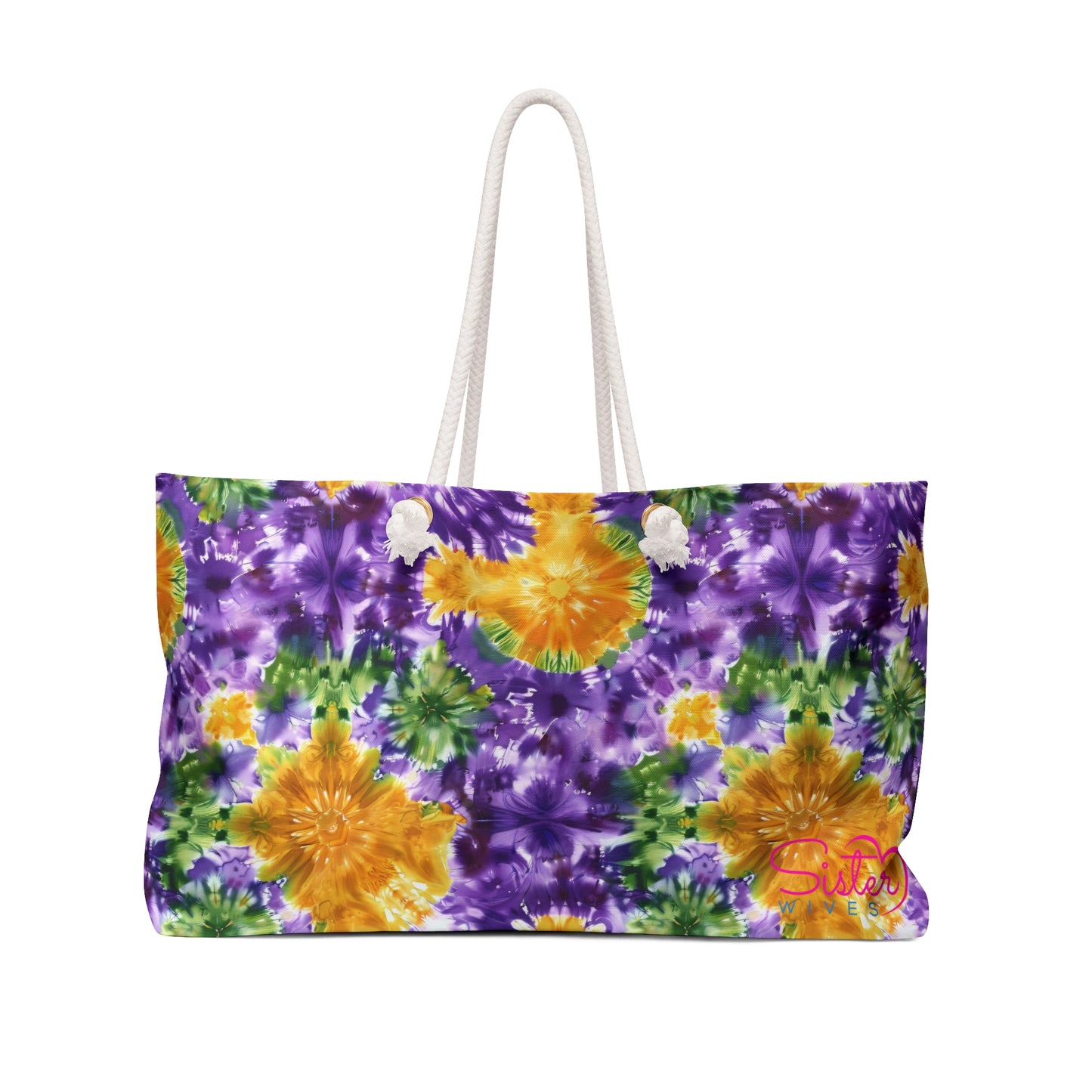Mardi Gras Tie-Dye Weekender Bag | Polyamory ENM Friendly Travel Tote | Matching Couple & Throuple Overnight Bag | Festival & Cruise Carryall
