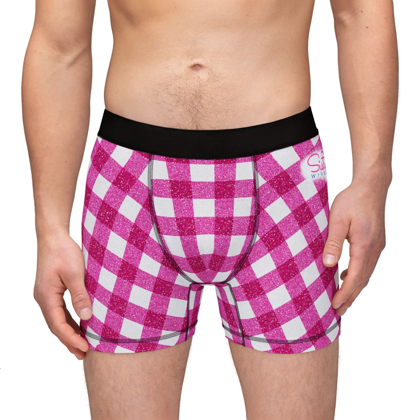 Men’s Valentine’s Gingham Boxer Briefs – Pink Checkered Boxers, Polyamory & Swinger Friendly Underwear, ENM Pride, Matching Couples Sets Available