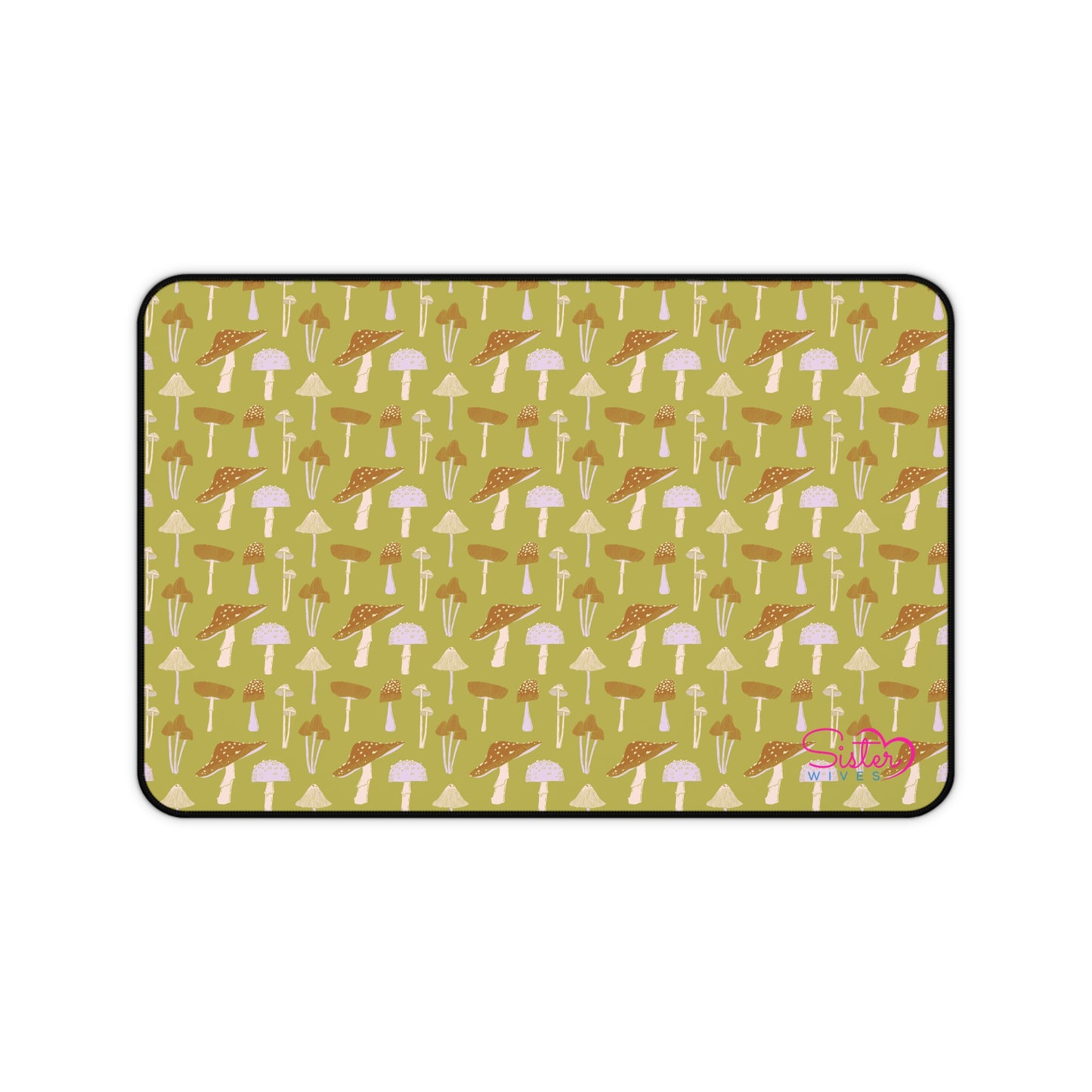 Sage Mushroom Desk Mat – Aesthetic Office Mouse Pad, Neoprene Extended Desk Mat, Polyamory Friendly Workspace Decor, Love-Positive Home Office Accessory