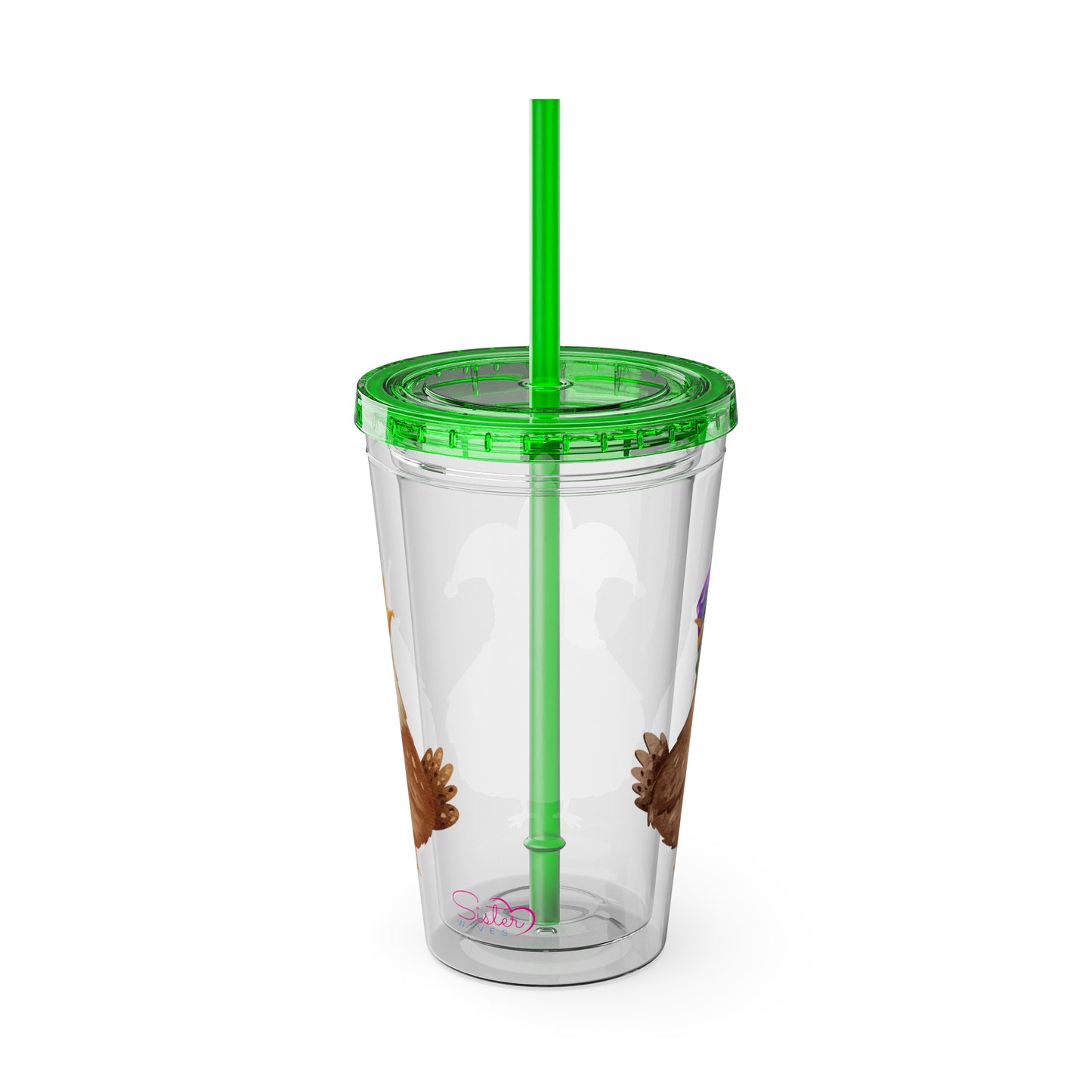 Mardi Gras Chicken 16oz Sunsplash Tumbler | Funny Farm Chicken Drink Cup | Cajun Mardi Gras Drinkware | Colorful Chicken Lover Gift | Farmhouse Humor Tumbler