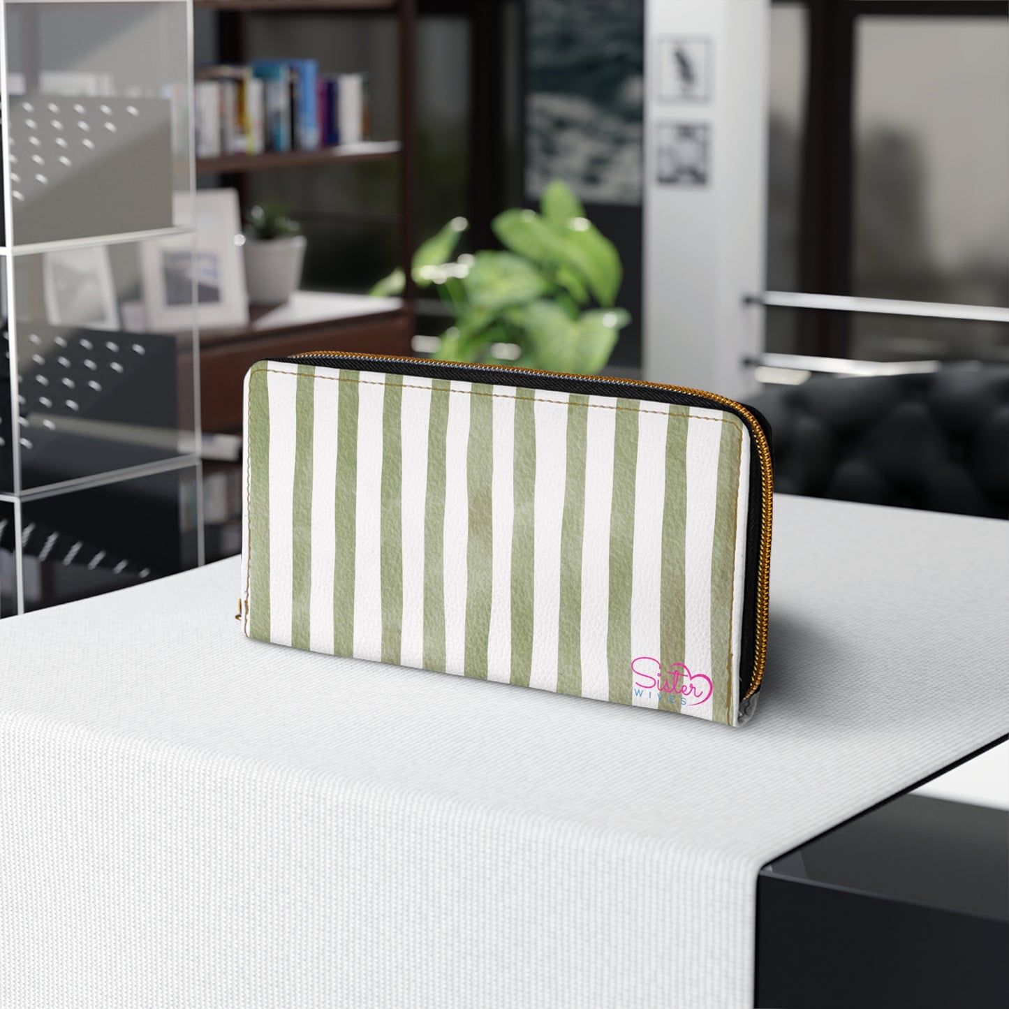 Stripe Zip Up Wallet – Polyamory Sisterwives ENM Friendly Wallet | Swinger Lifestyle Accessory | Minimalist Blush Stripe Zipper Wallet