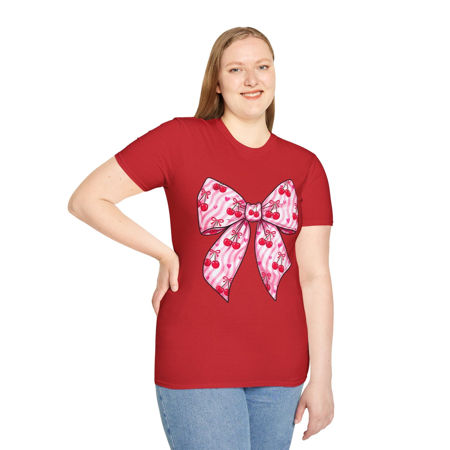 Valentine's Day Red Coquette Bow Shirt – Flirty Valentine Bow T-Shirt, Polyamory ENM Non-Monogamy Symbol Tee, Unisex Gildan 64000
