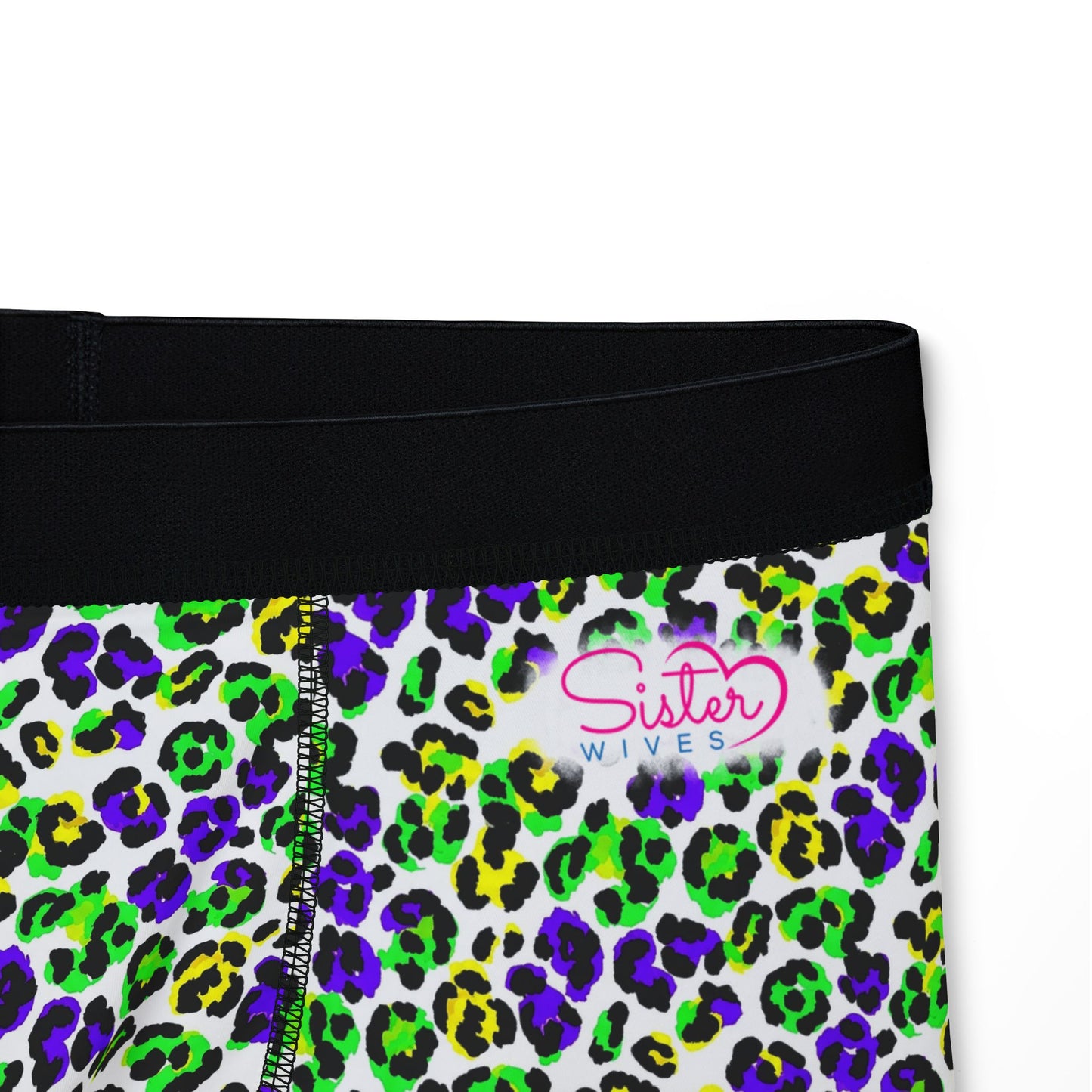 Mardi Gras Cheetah Print Men’s Boxer Briefs | Polyamory ENM Pride Underwear, Matching Couples Underwear