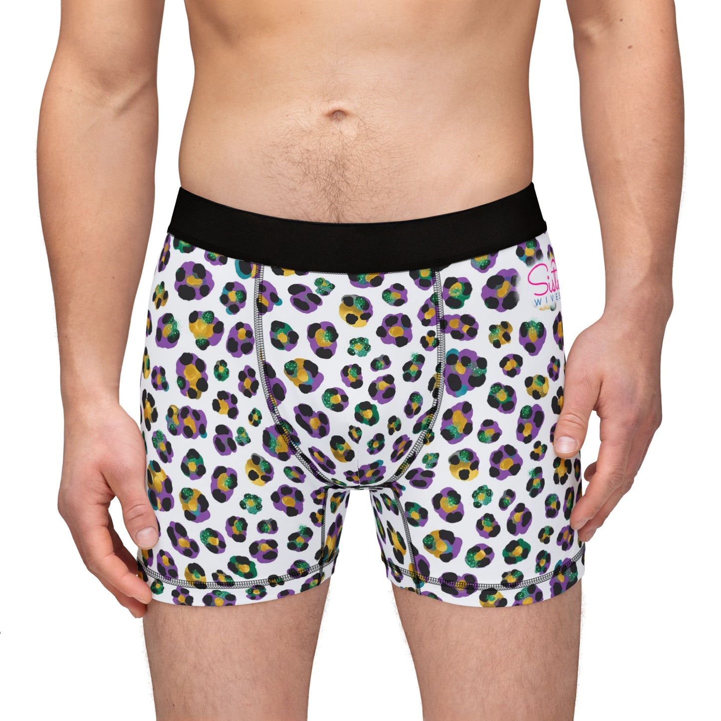Mardi Gras Cheetah Print Men’s Boxer Briefs | Polyamory ENM Pride Underwear, Matching Couples Underwear