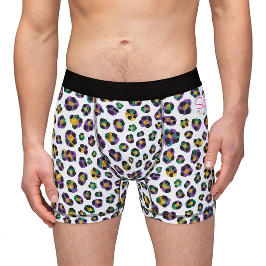 Mardi Gras Cheetah Print Men’s Boxer Briefs | Polyamory ENM Pride Underwear, Matching Couples Underwear