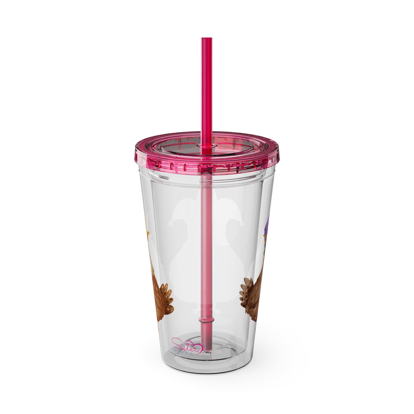 Mardi Gras Chicken 16oz Sunsplash Tumbler | Funny Farm Chicken Drink Cup | Cajun Mardi Gras Drinkware | Colorful Chicken Lover Gift | Farmhouse Humor Tumbler