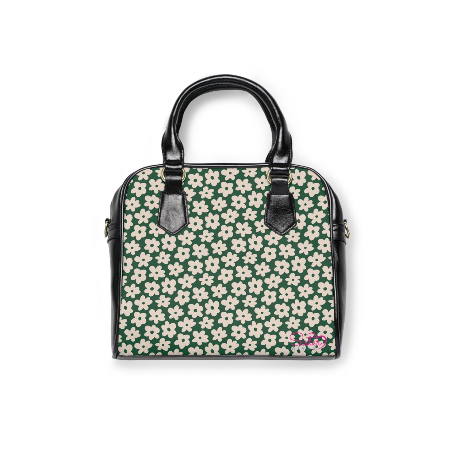 Green Retro Daisy Floral Shoulder Handbag – Vintage Flower PU Leather Purse, Polyamory & ENM Friendly Fashion Bag, Love-Positive Gift