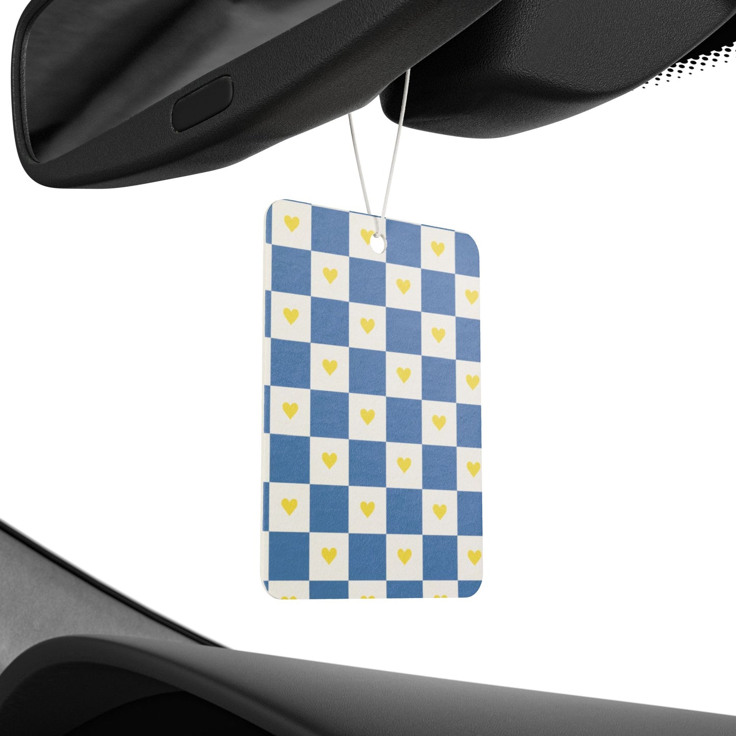Blue Checkered Heart Car Air Freshener – Cute Preppy Aesthetic Hanging Diffuser | Pine, New Car & Black Ice Scents