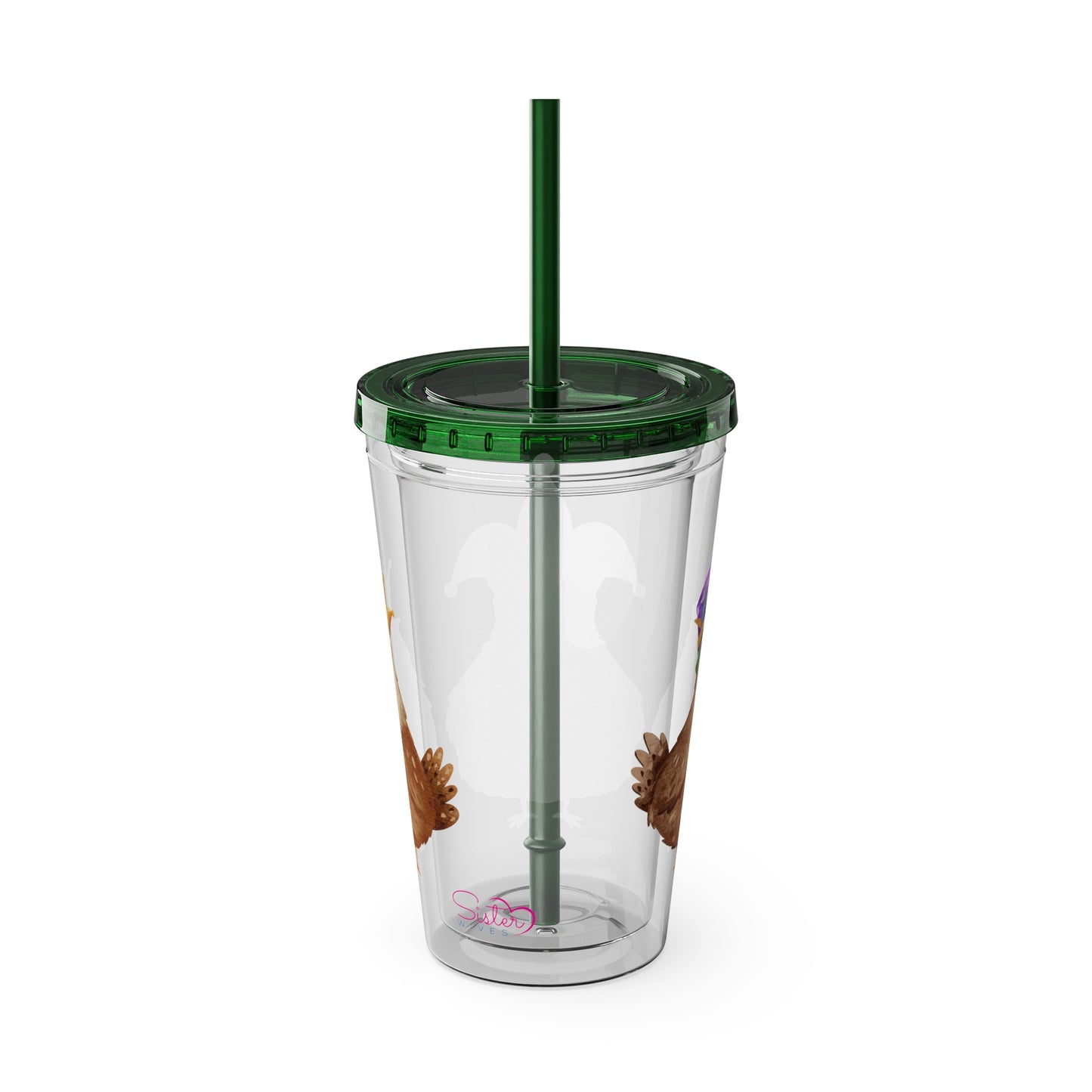 Mardi Gras Chicken 16oz Sunsplash Tumbler | Funny Farm Chicken Drink Cup | Cajun Mardi Gras Drinkware | Colorful Chicken Lover Gift | Farmhouse Humor Tumbler