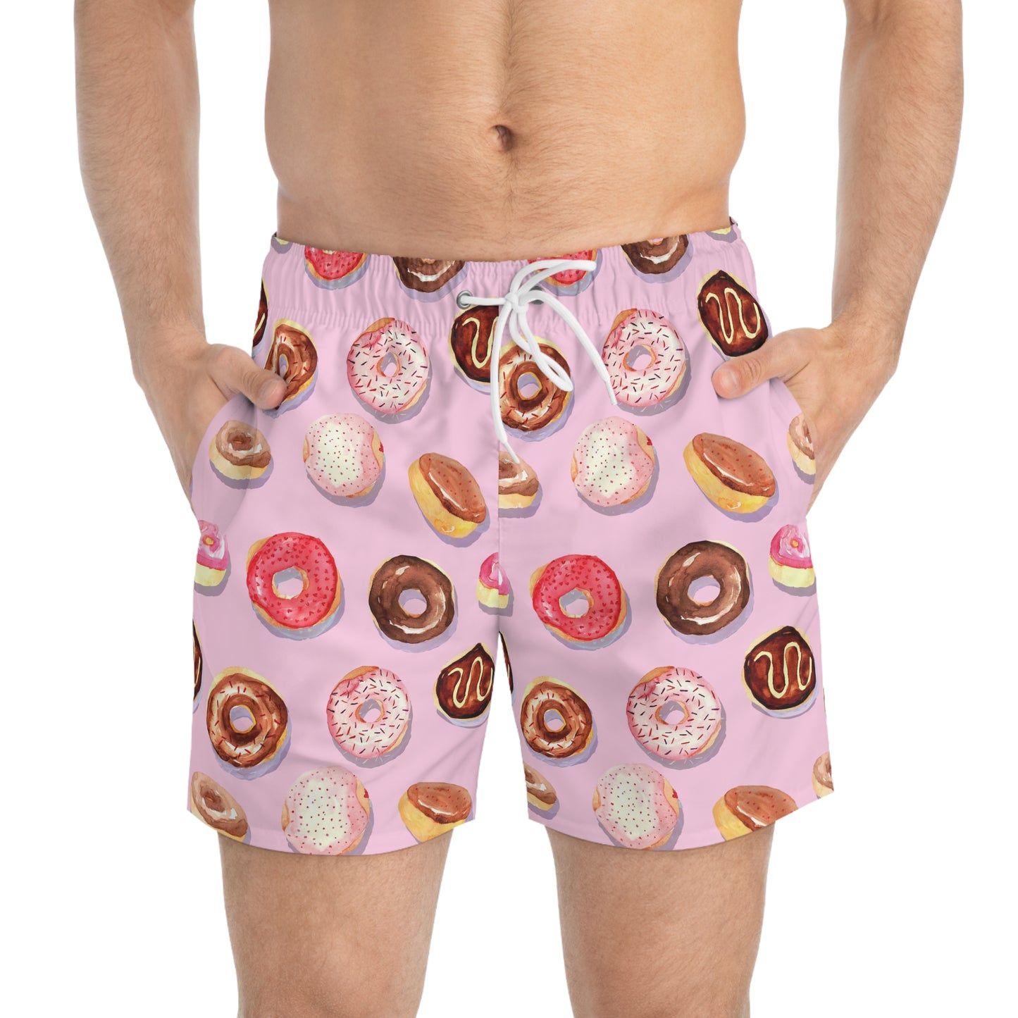 Donut Swim Trunks for Men – Pink Fun Fast-Dry Board Shorts with Drawstring | XS–3XL Summer Swimwear